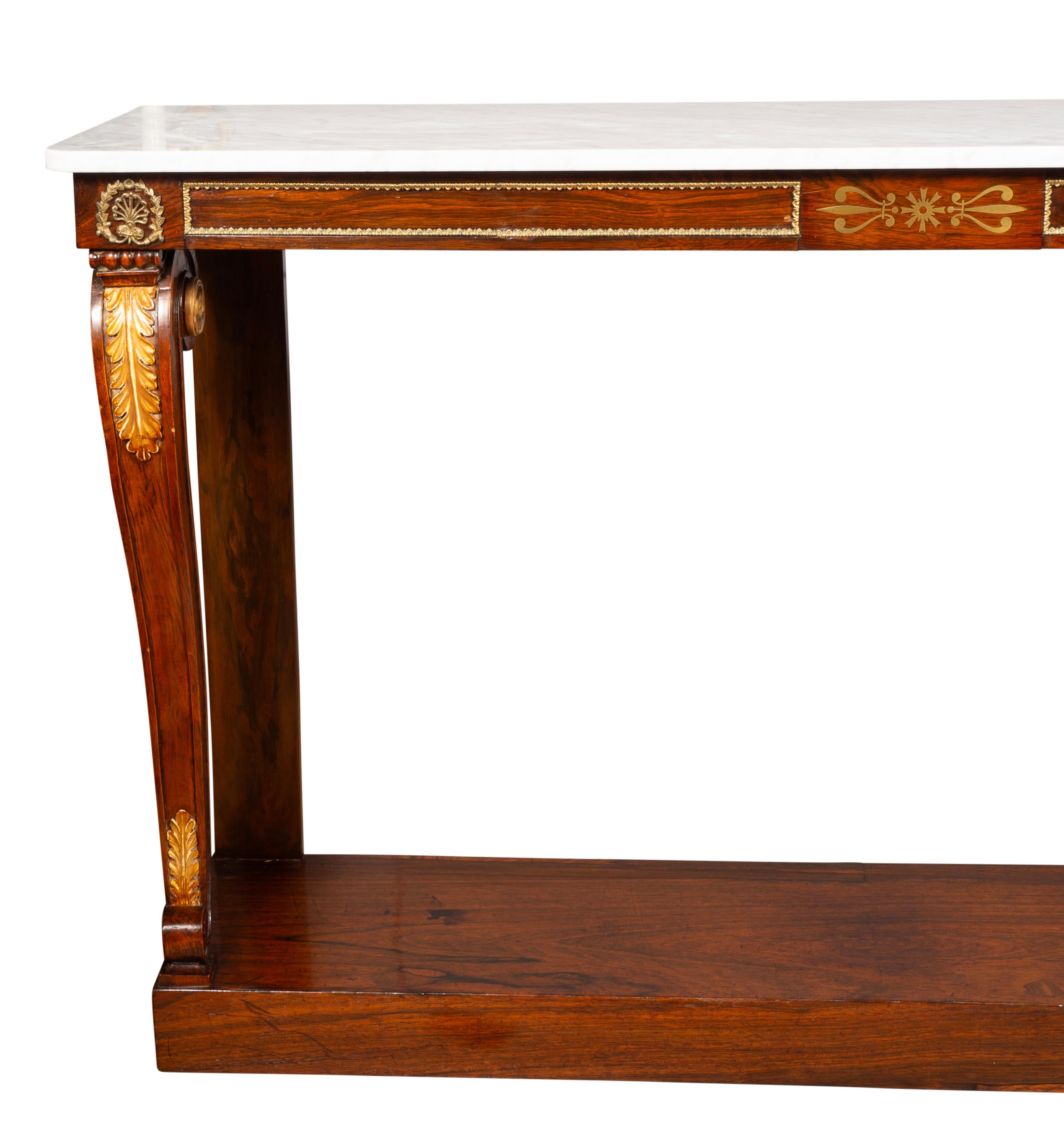 Regency Rosewood And Brass Mounted Console Table For Sale 7