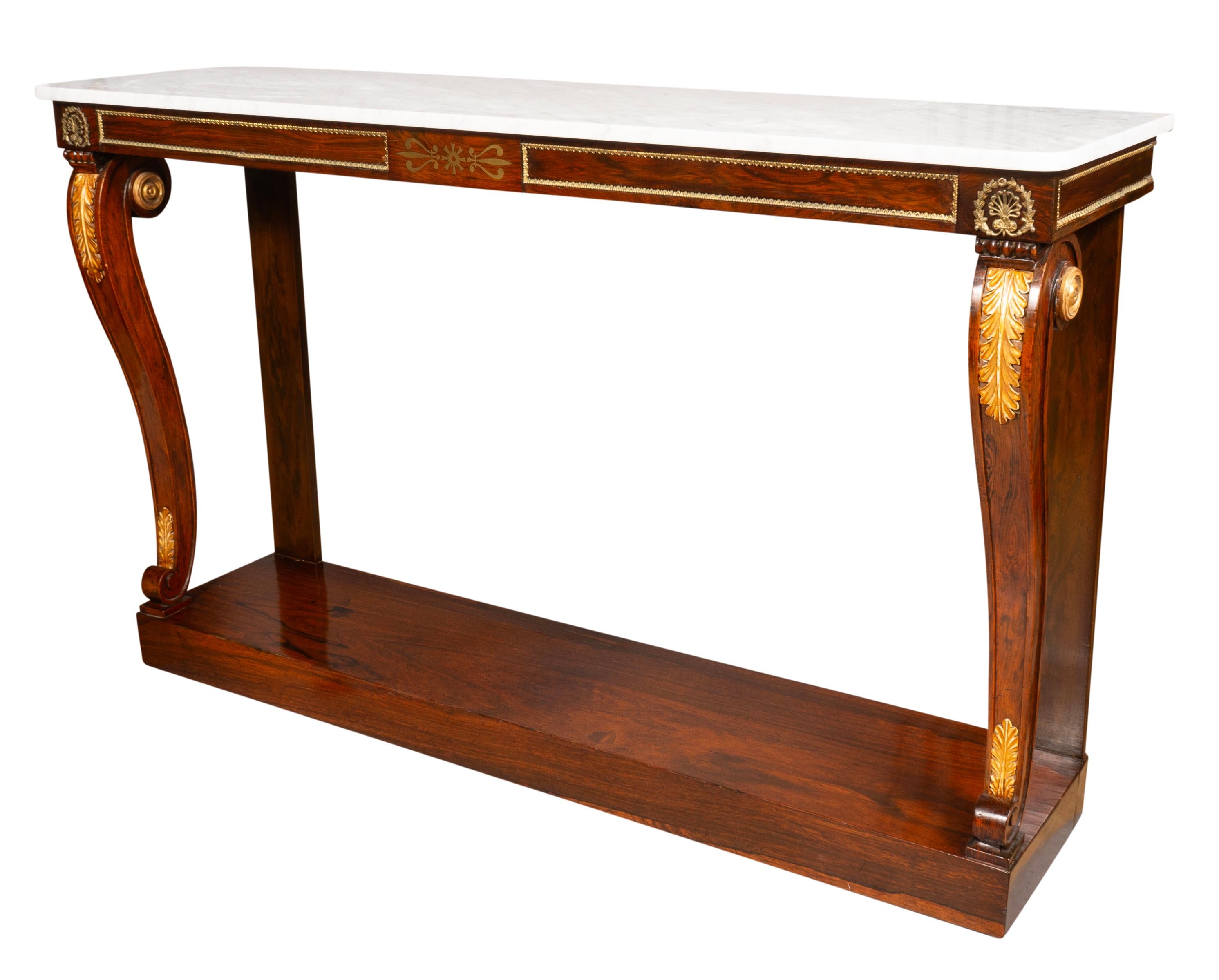 Regency Rosewood And Brass Mounted Console Table For Sale 2