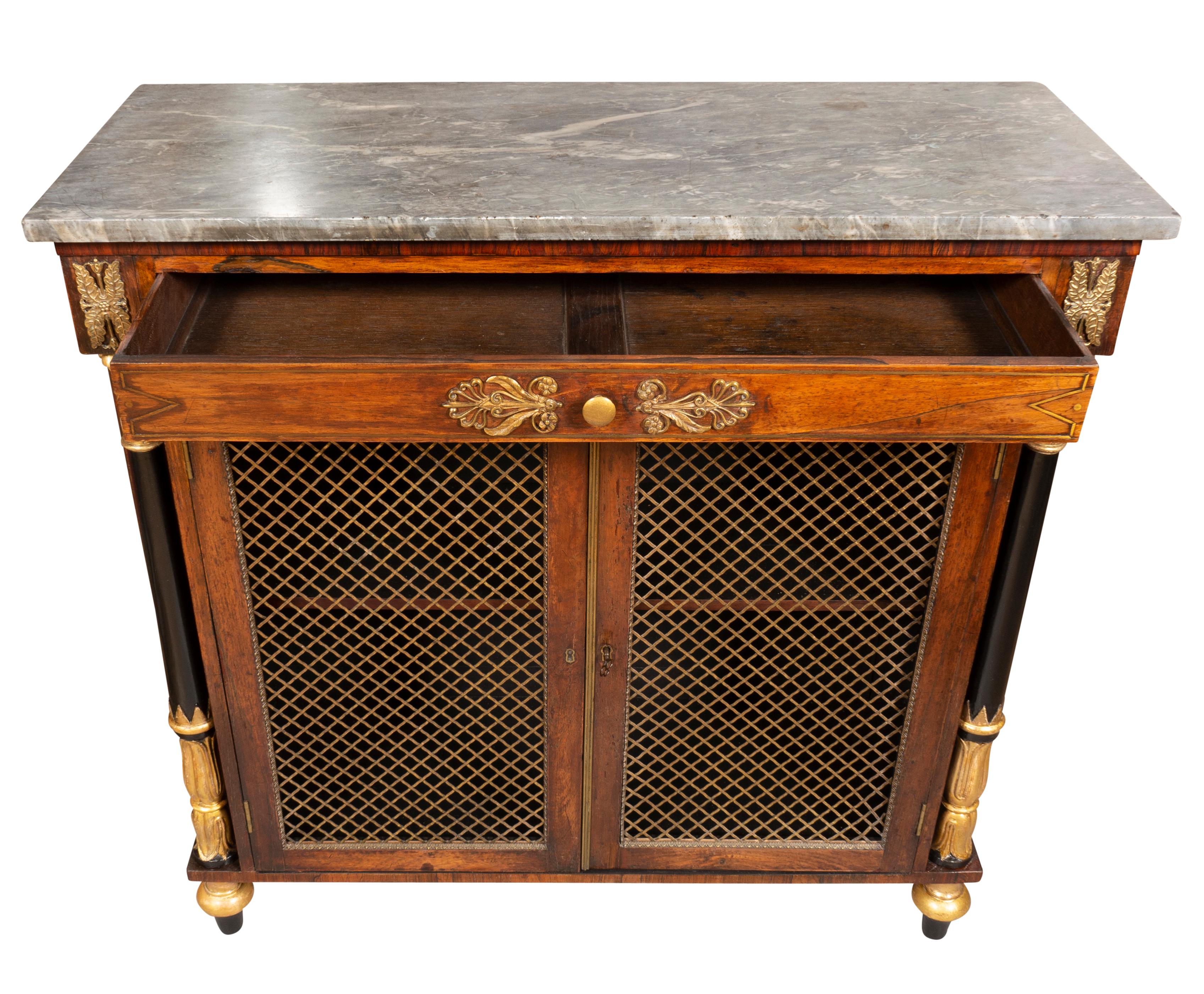 English Regency Rosewood And Brass Mounted Credenza