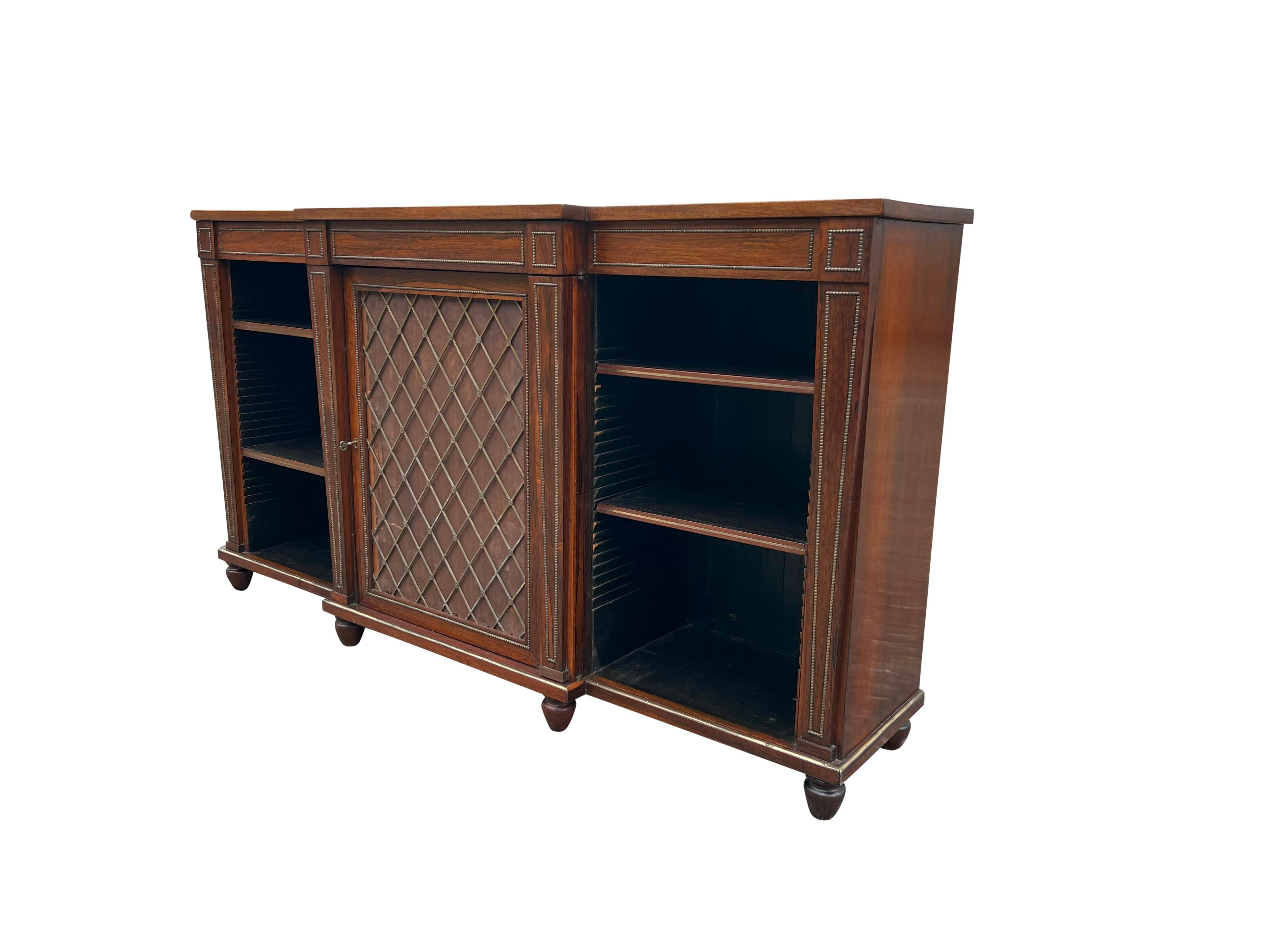 English Regency Rosewood And Brass Mounted Credenza For Sale