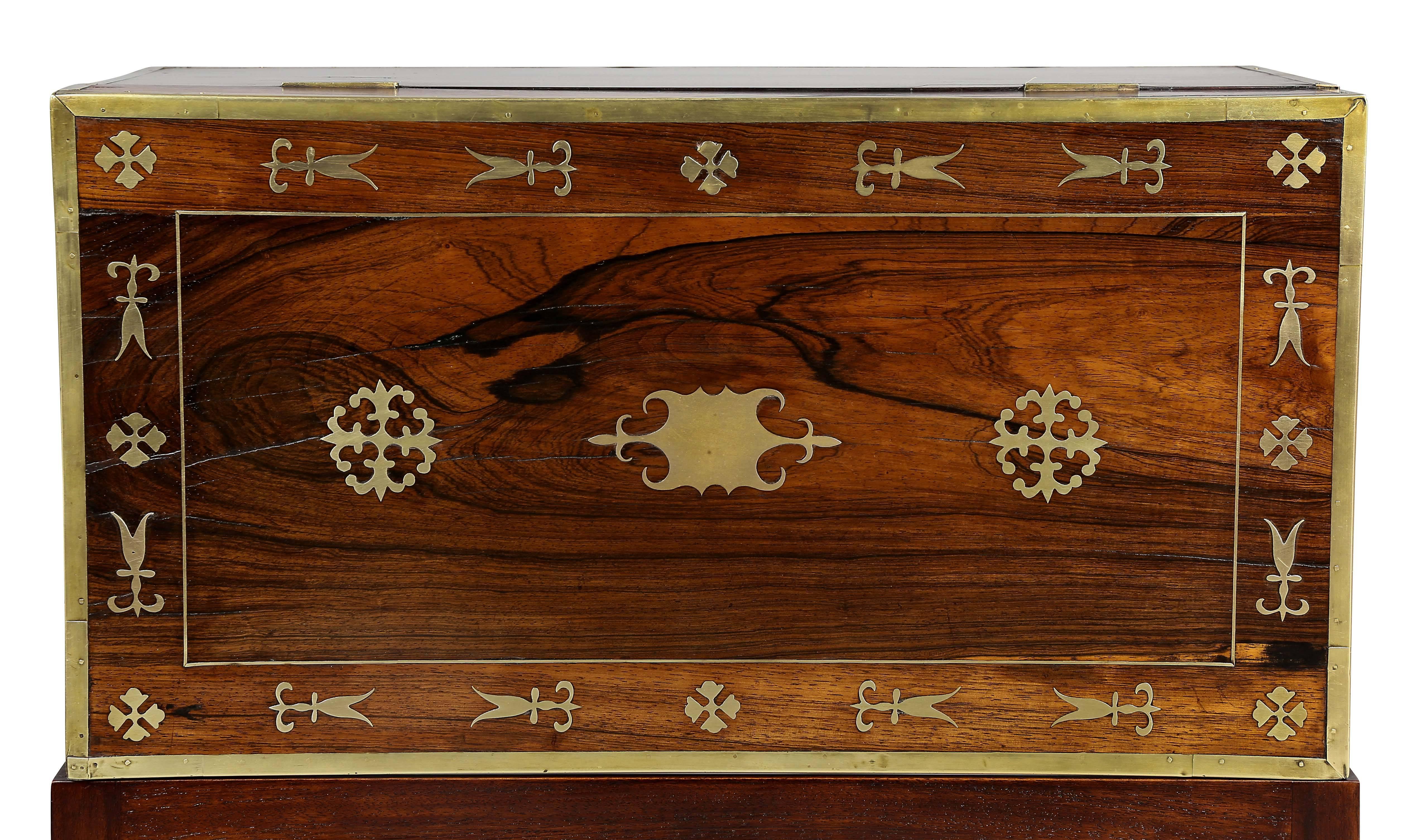 English Regency Rosewood and Brass-Mounted Desk on Base