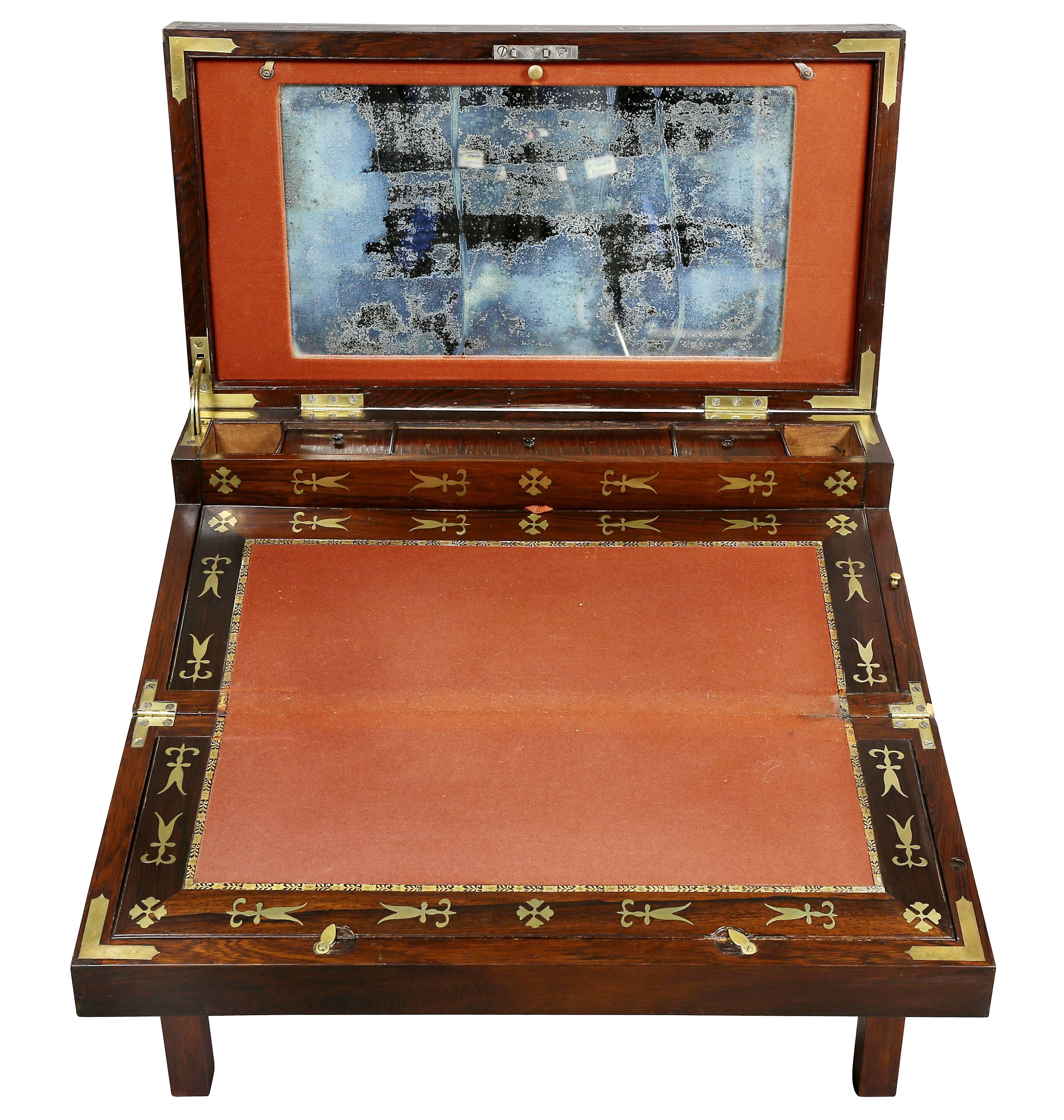 19th Century Regency Rosewood and Brass-Mounted Desk on Base