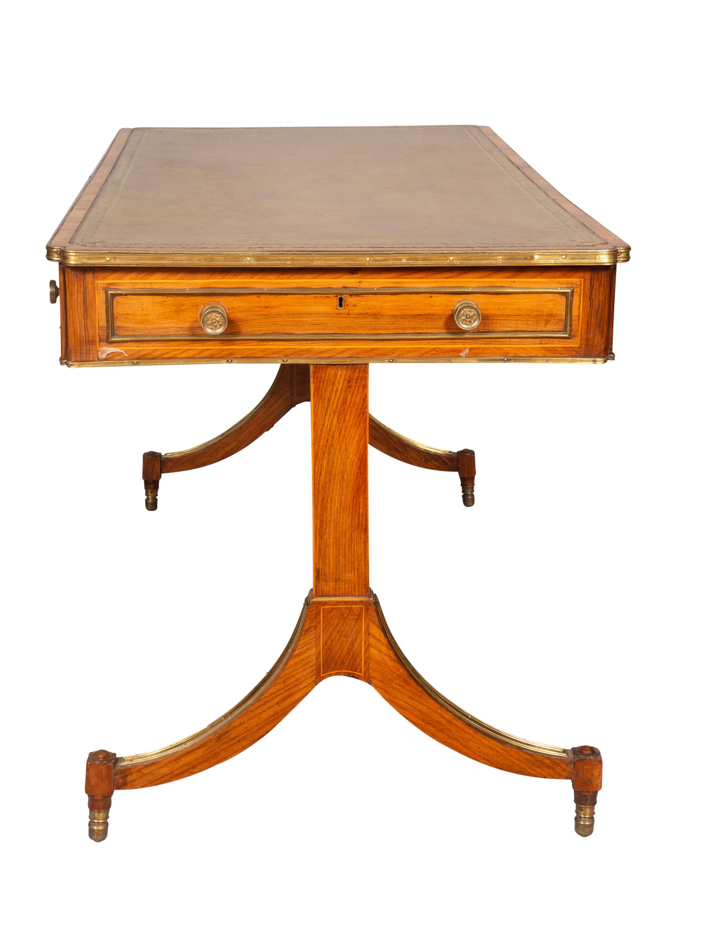 English Regency Rosewood and Brass Mounted Writing Table