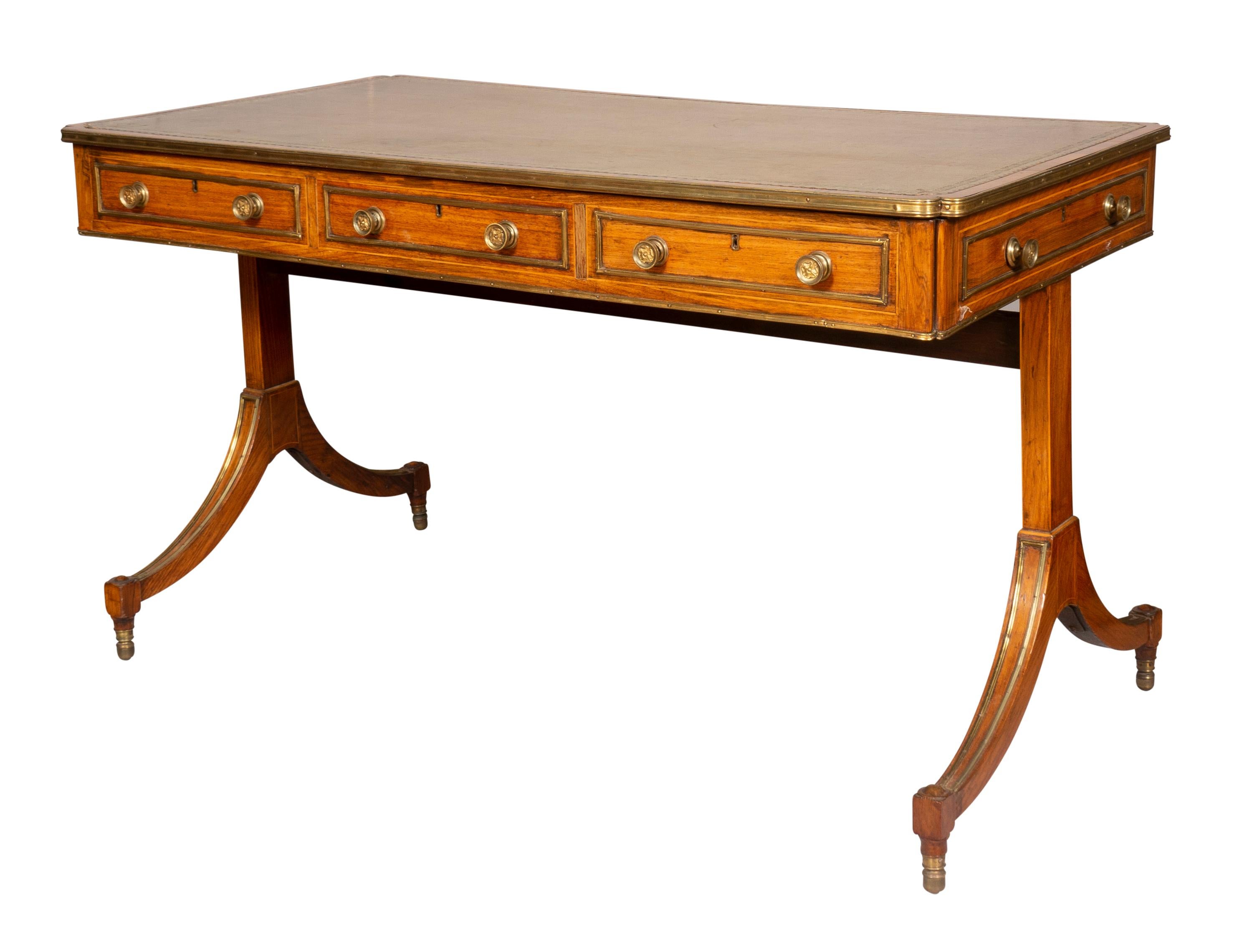 Regency Rosewood and Brass Mounted Writing Table In Good Condition In Essex, MA