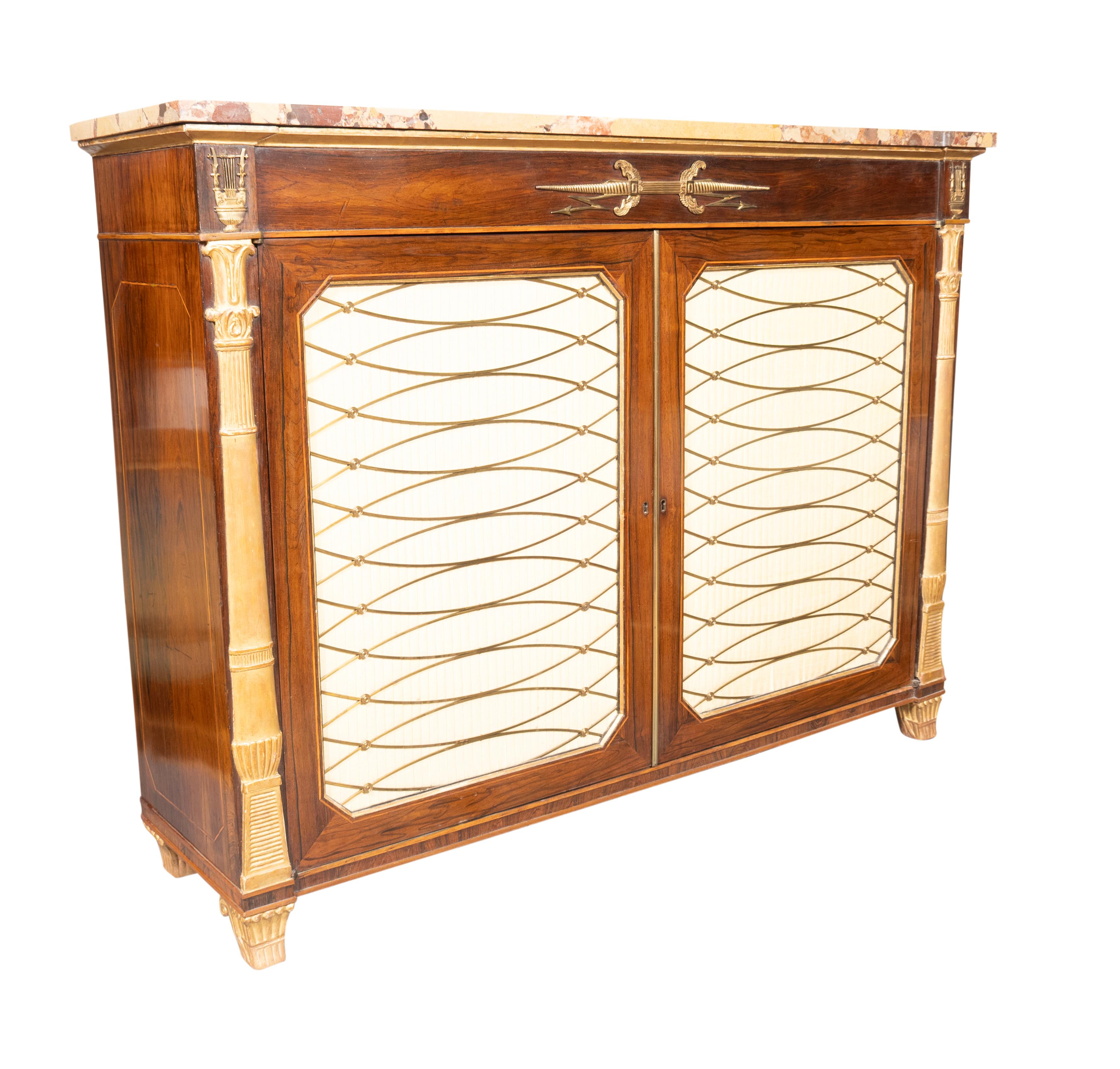English Regency Rosewood And Bronze Mounted Credenza For Sale
