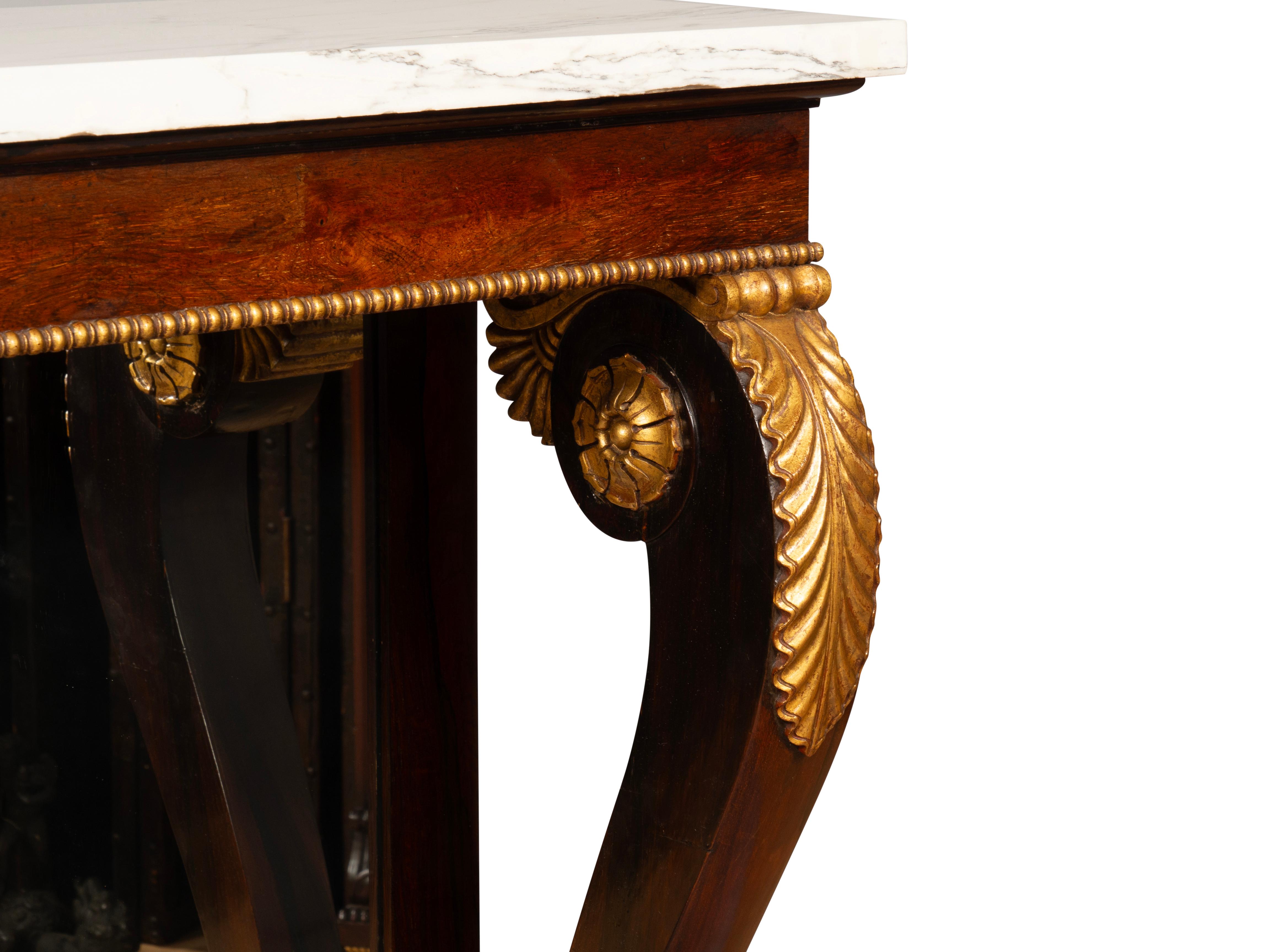 Tavolo consolle Regency in palissandro e dorato in vendita 4