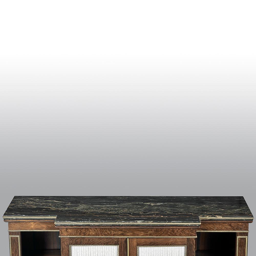 Marble Regency Rosewood and Gilt Bronze Breakfront Side Cabinet/Open Bookcase