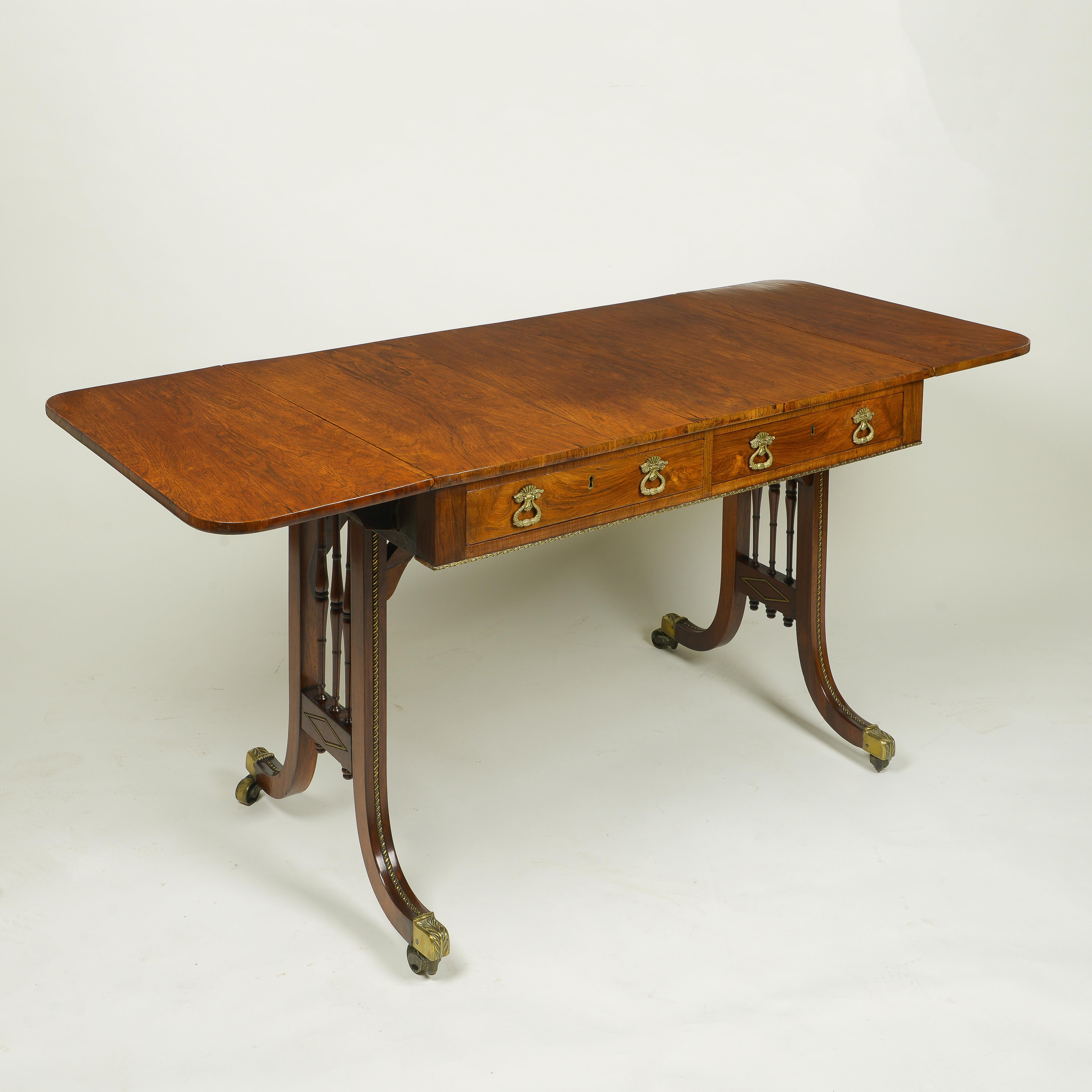 British Regency Rosewood and Gilt-Metal Mounted Sofa Table For Sale