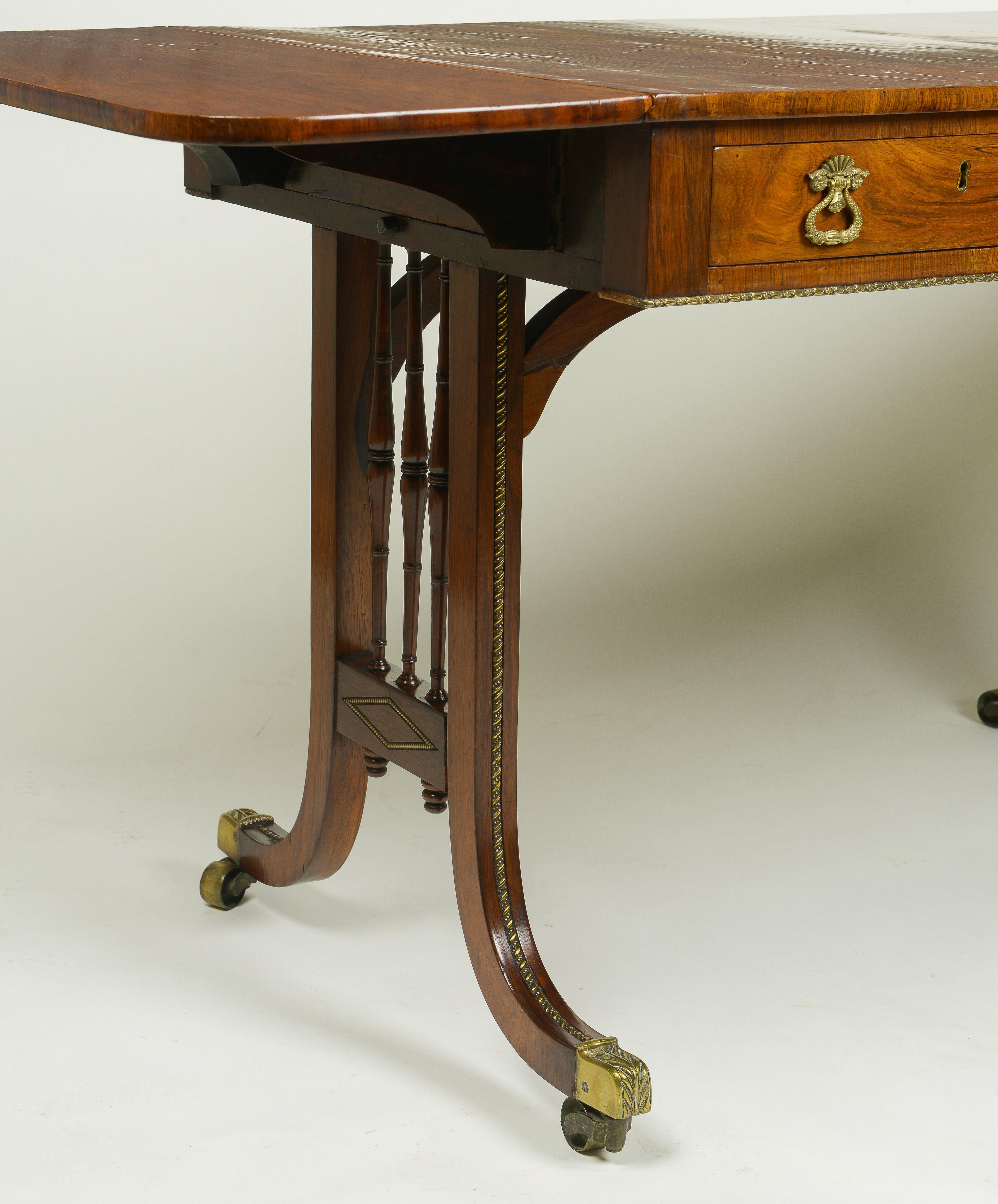Regency Rosewood and Gilt-Metal Mounted Sofa Table In Excellent Condition For Sale In New York, NY