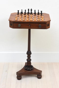Regency Rosewood and Marquetry Chess Table with Game Set, England, 19th Century