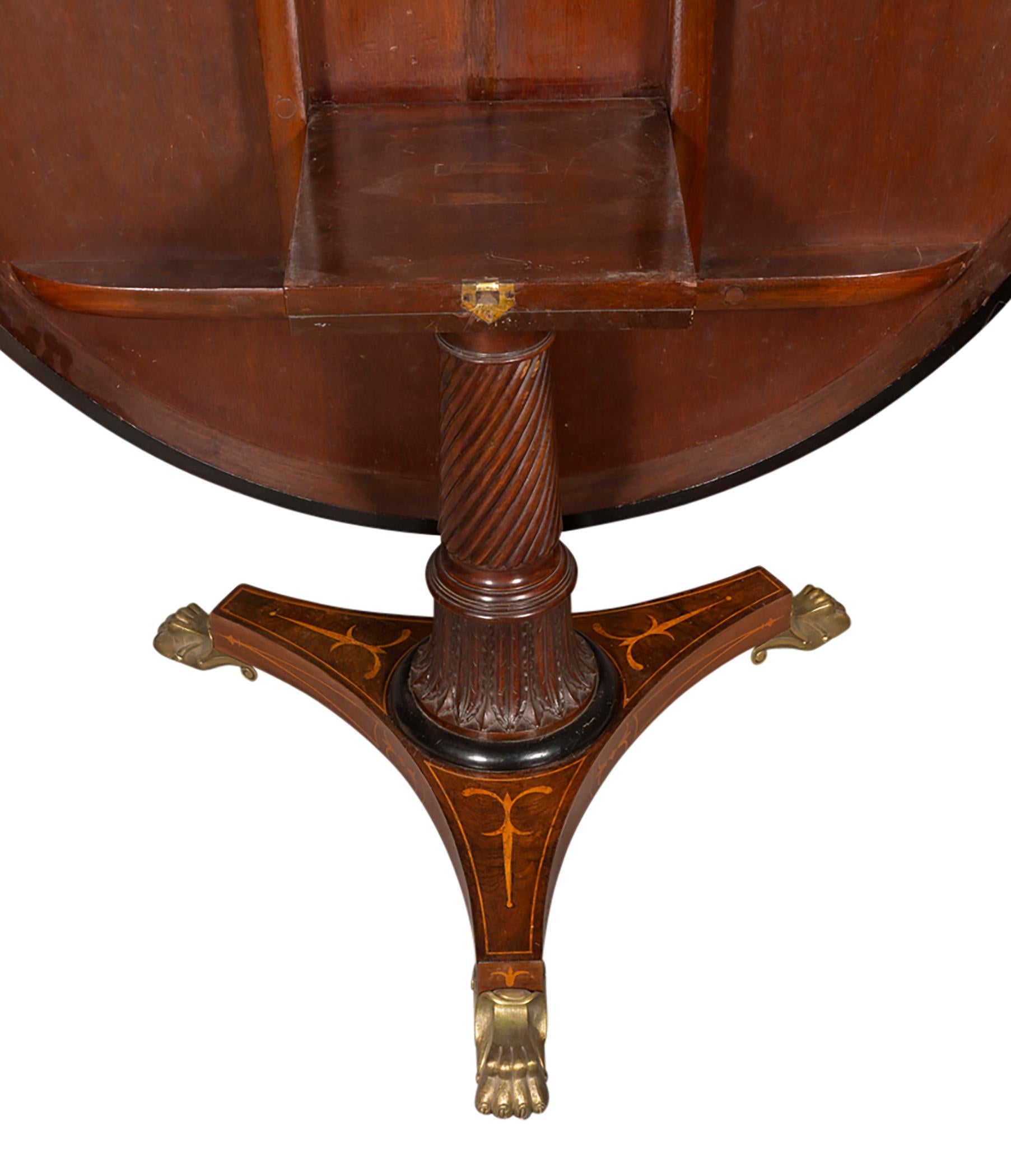 Brass Regency Rosewood and Satinwood Center Table For Sale