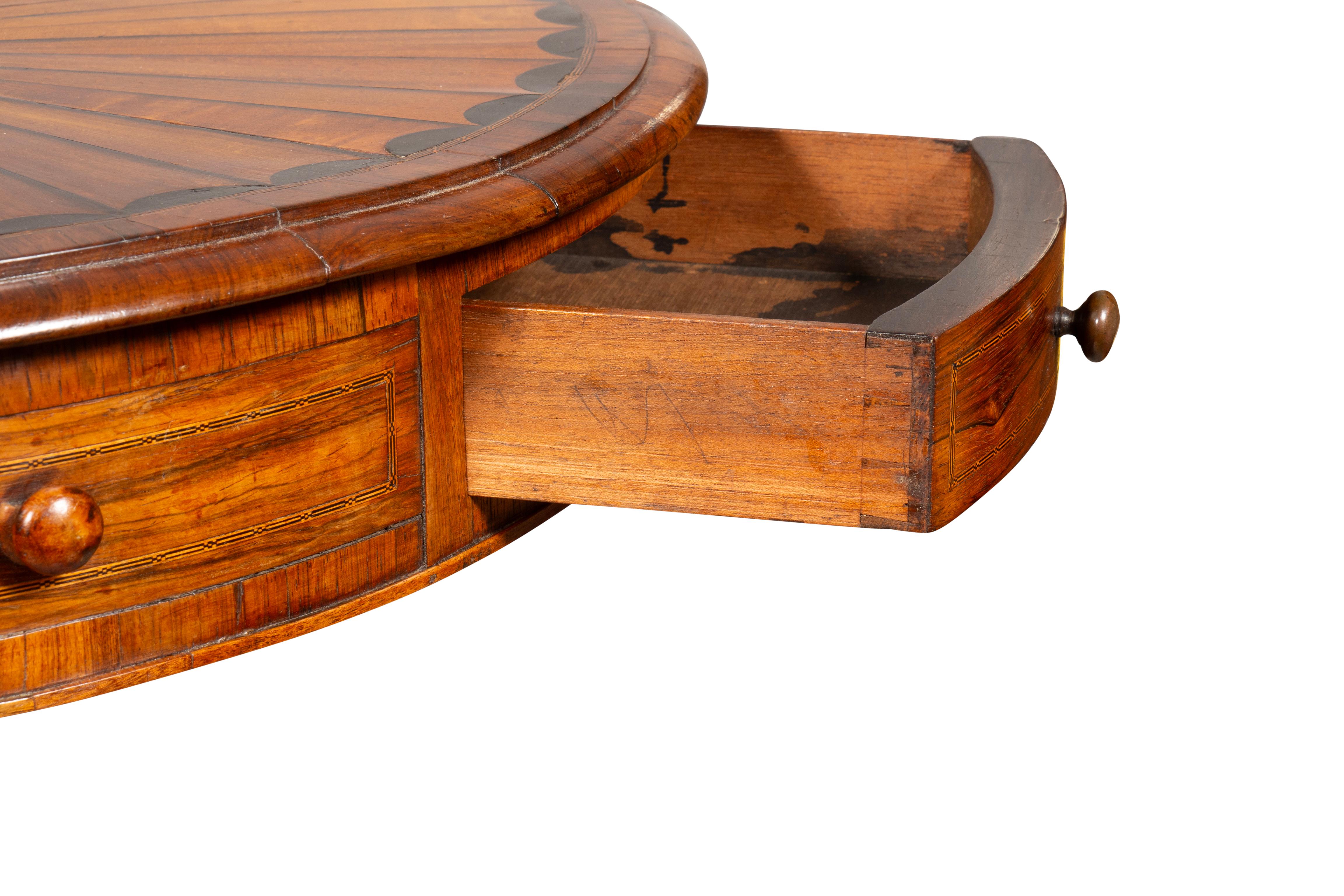 Regency Rosewood And Satinwood Inlaid Drum Table In Good Condition In Essex, MA