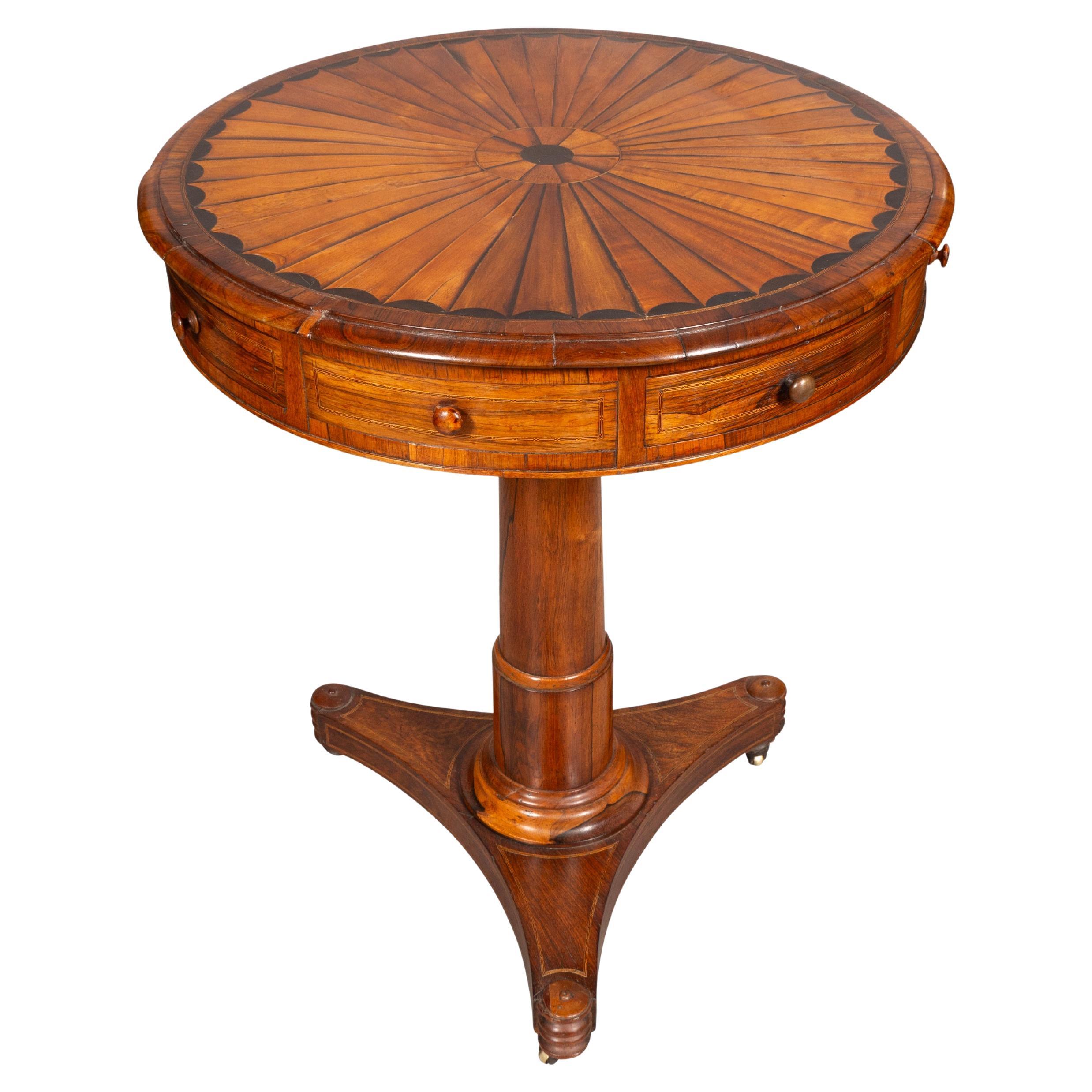 Regency Rosewood And Satinwood Inlaid Drum Table