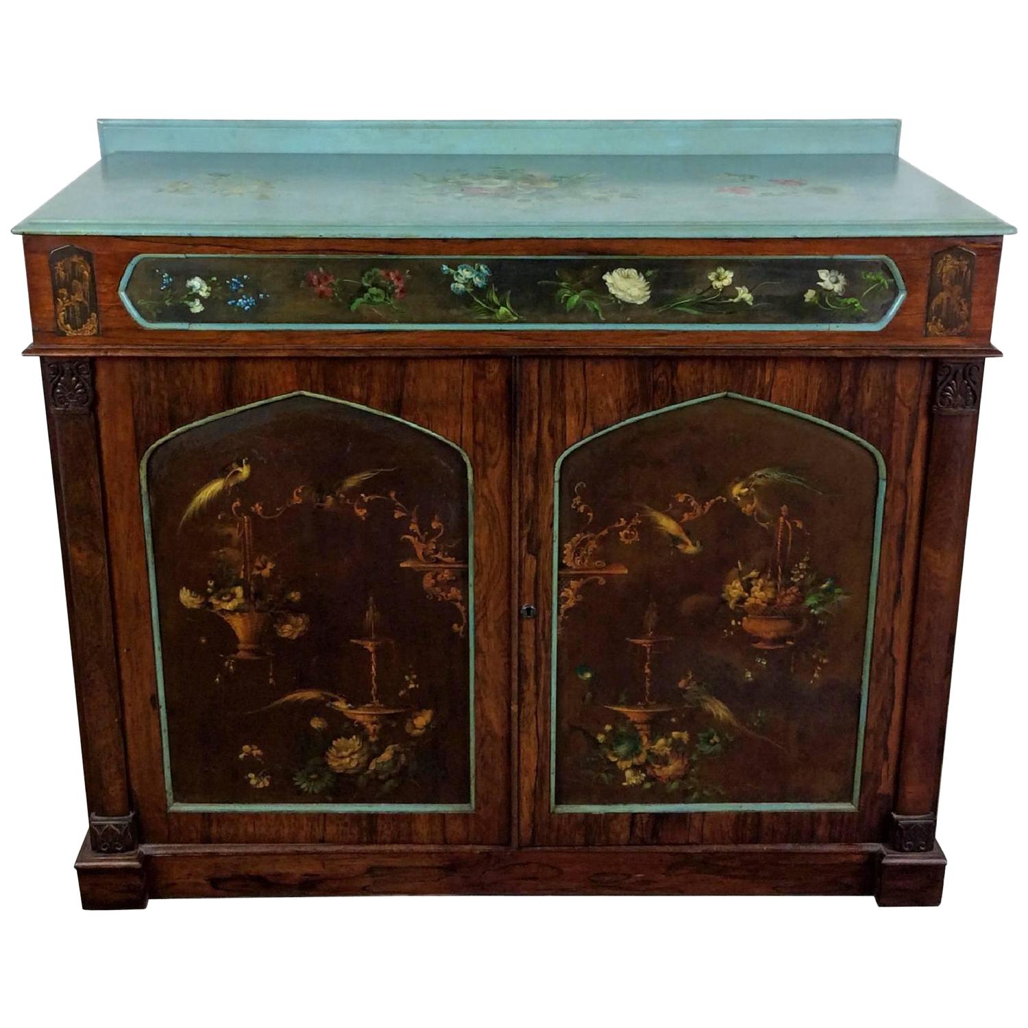 Regency Rosewood and Slate Paneled Side Cabinet For Sale