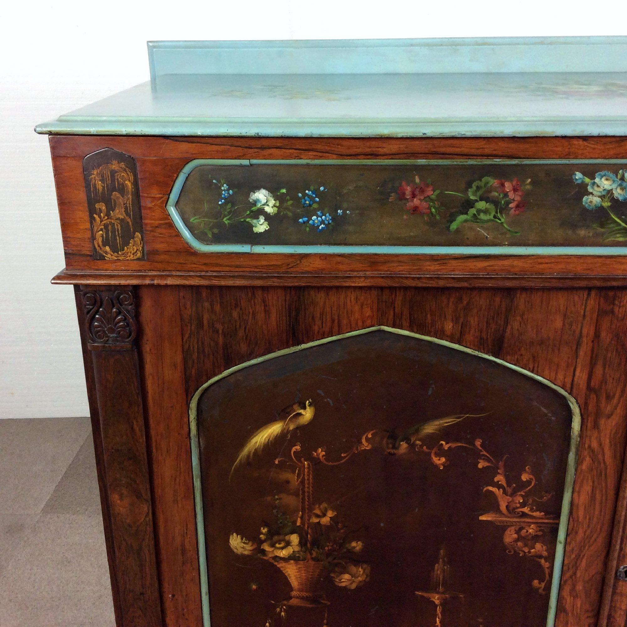 Hand-Painted Regency Rosewood and Slate Paneled Side Cabinet For Sale