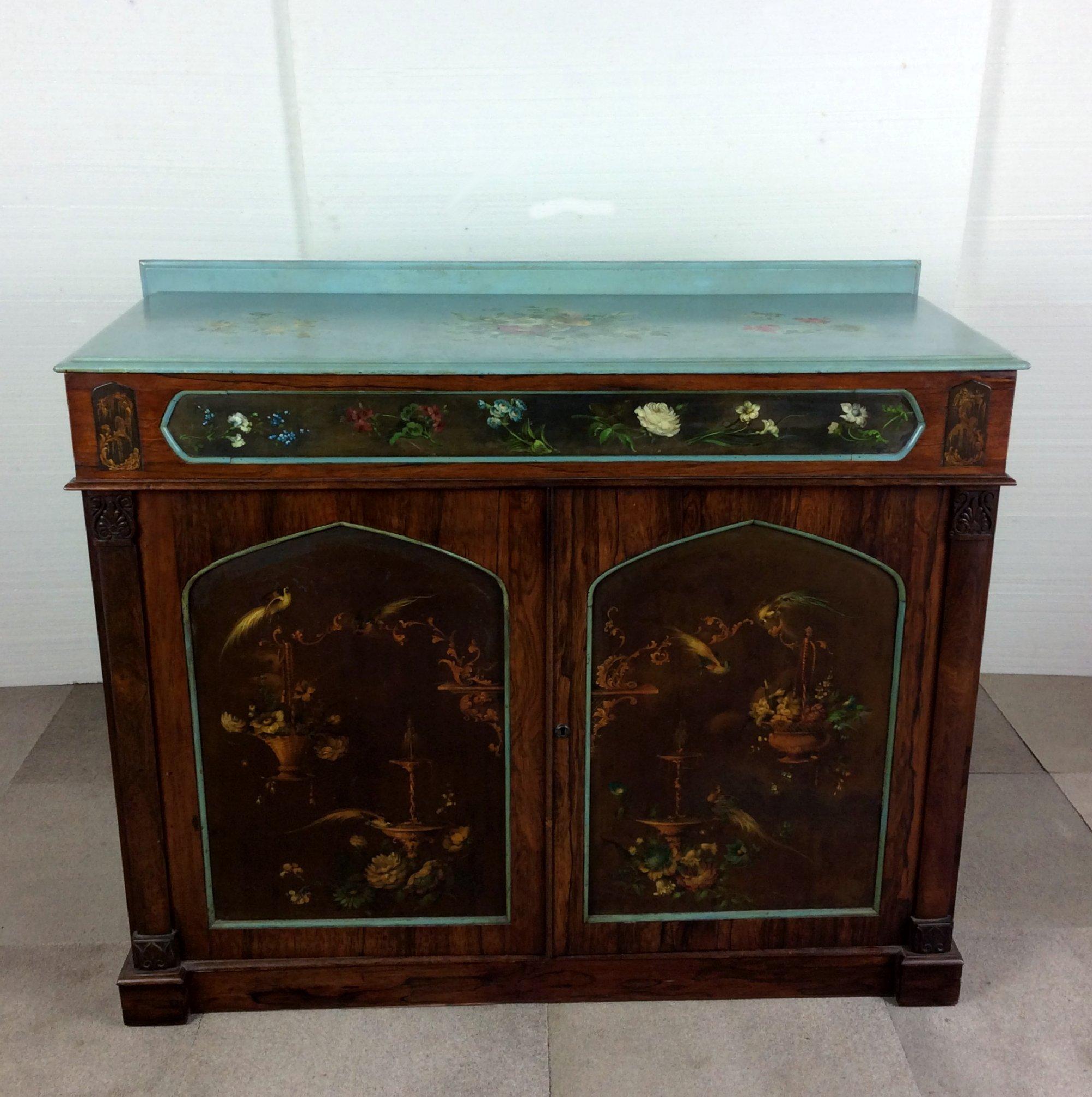 Regency Rosewood and Slate Paneled Side Cabinet For Sale 3