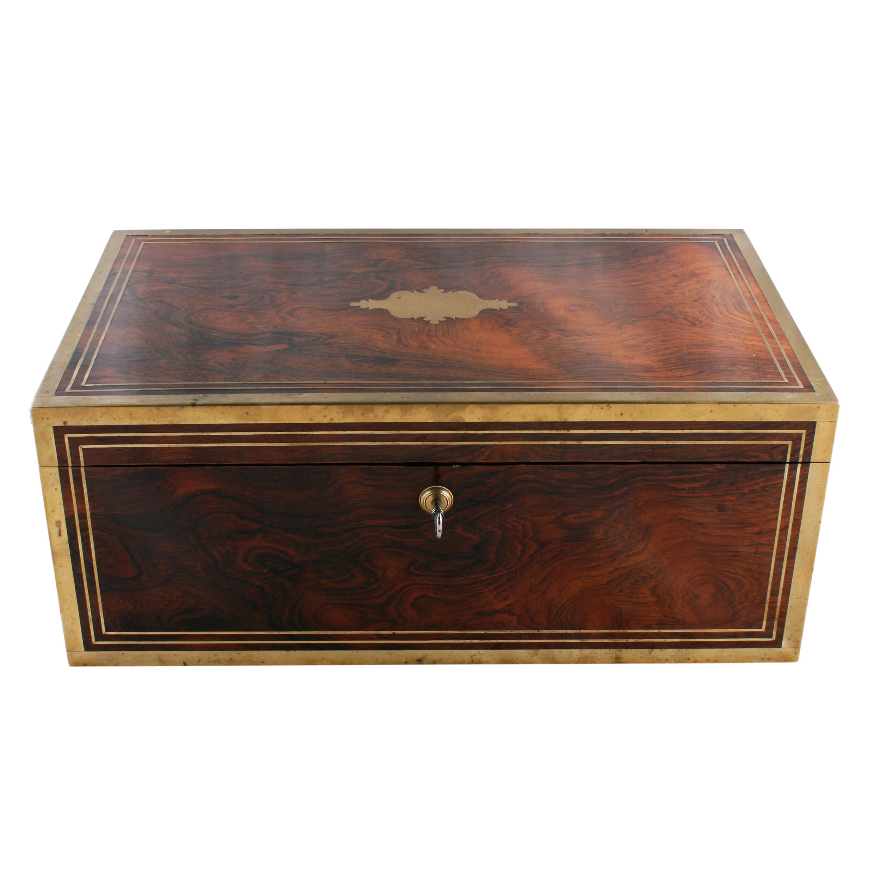 English Fine 19th Century Regency Rosewood Brass Bound Box Desk For Sale