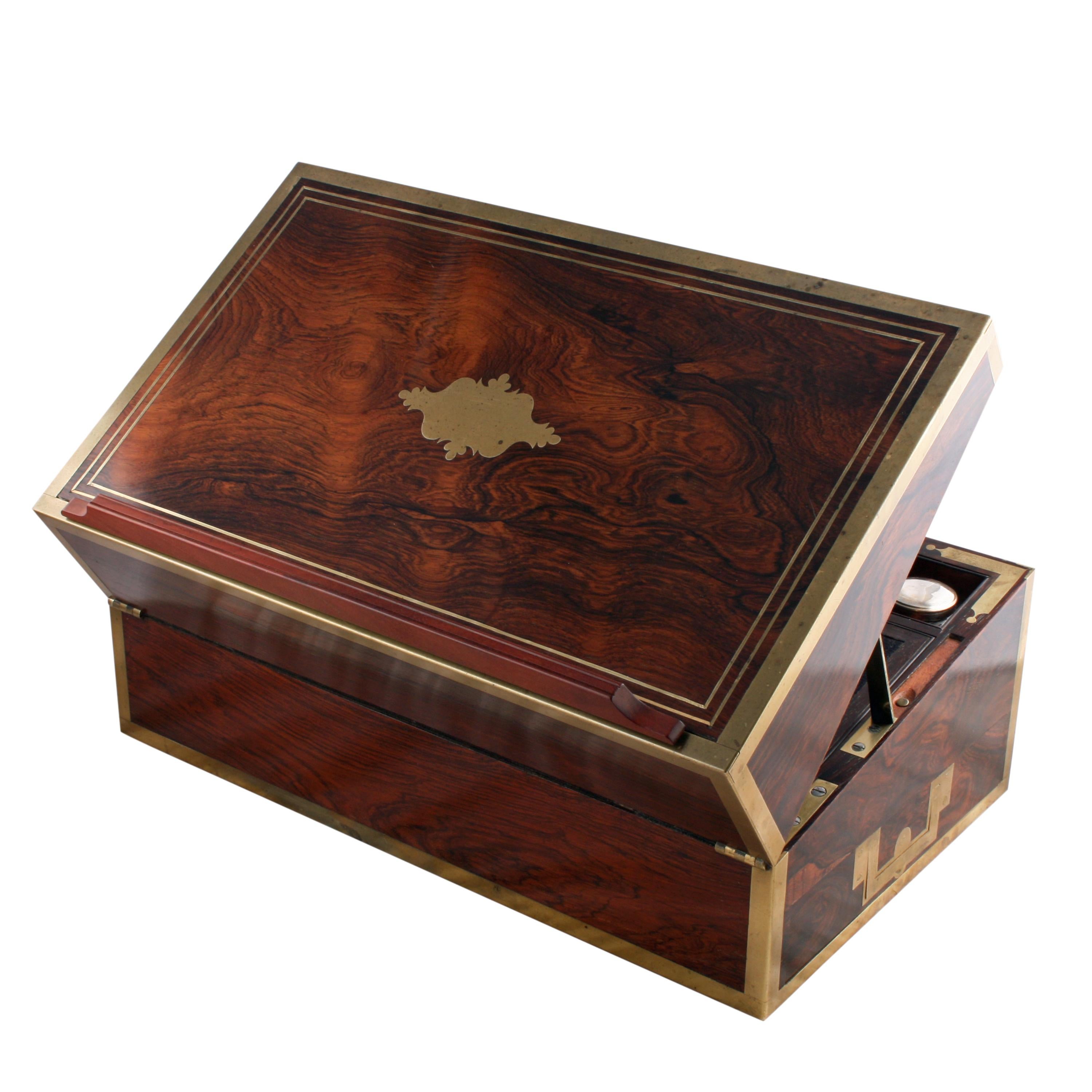 Fine 19th Century Regency Rosewood Brass Bound Box Desk For Sale 4