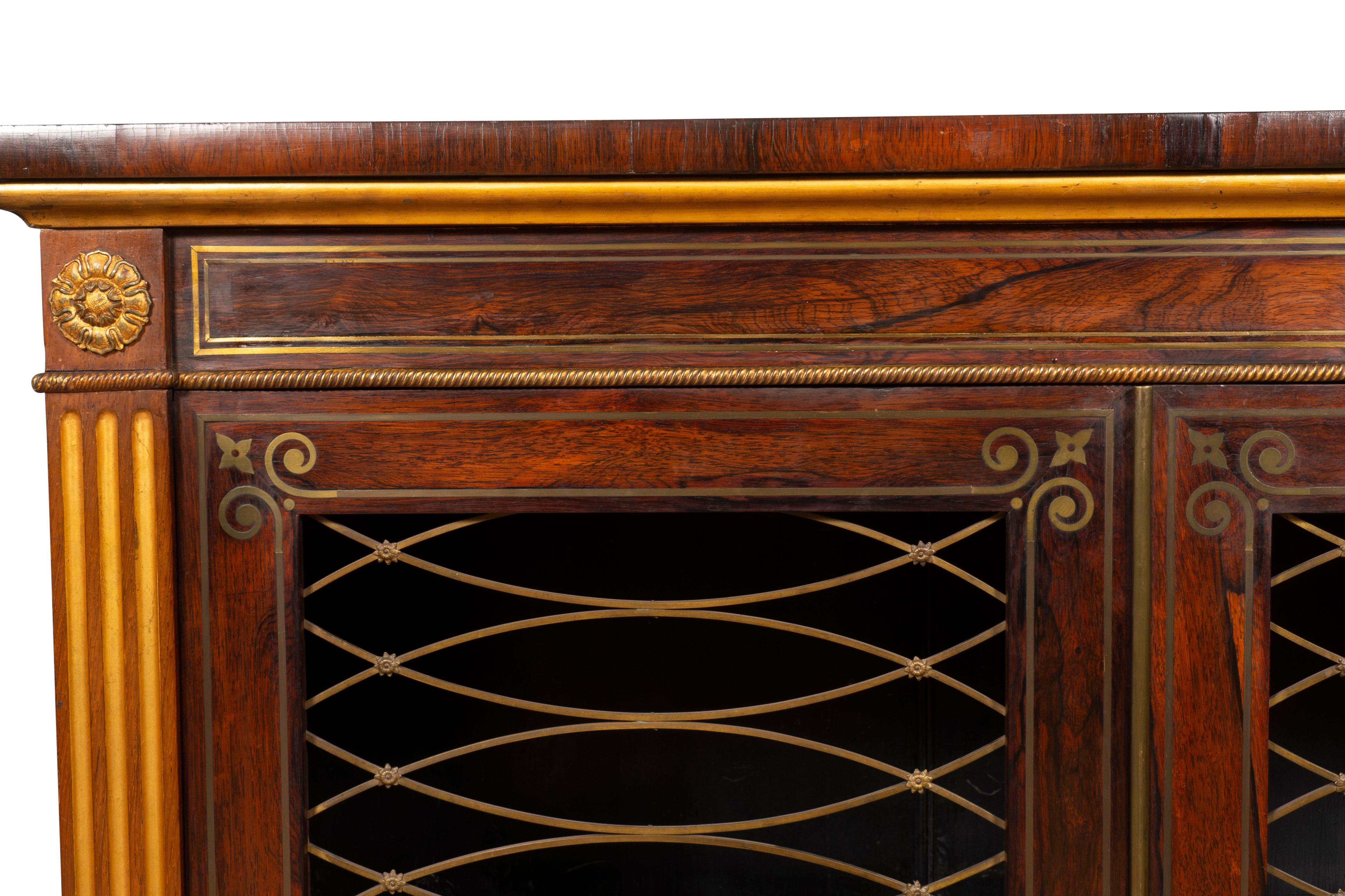 Regency Rosewood Brass Inlaid and Gilded Credenza For Sale 7