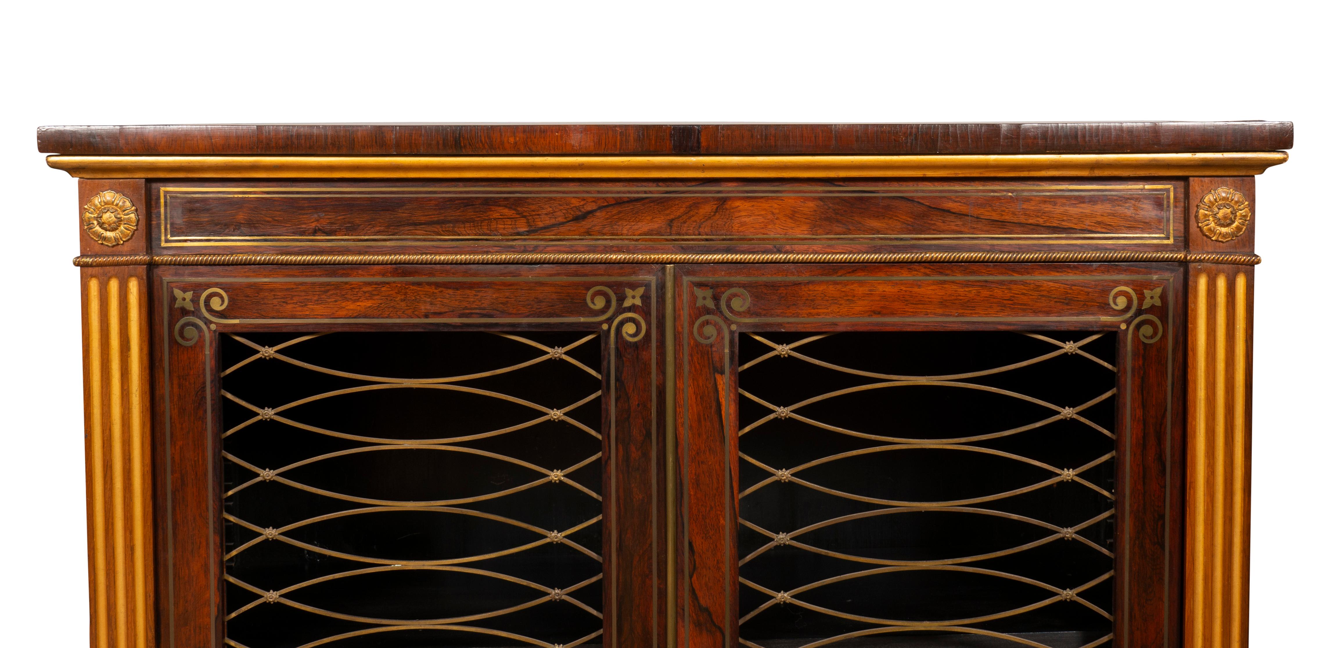 Regency Rosewood Brass Inlaid and Gilded Credenza For Sale 12