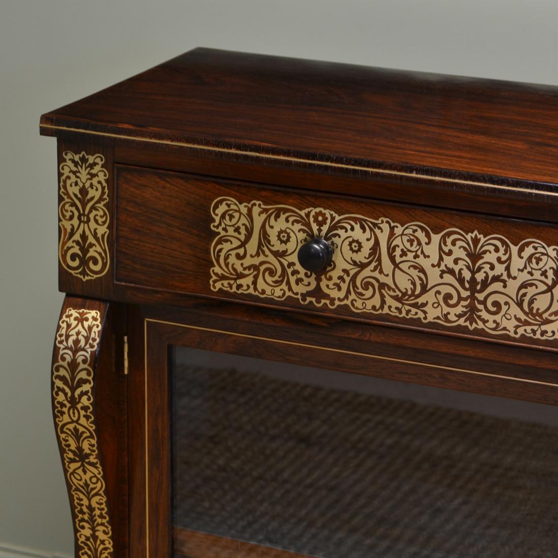 Regency Rosewood Brass Inlaid Antique Secretaire Cabinet In Good Condition For Sale In Link 59 Business Park, Clitheroe