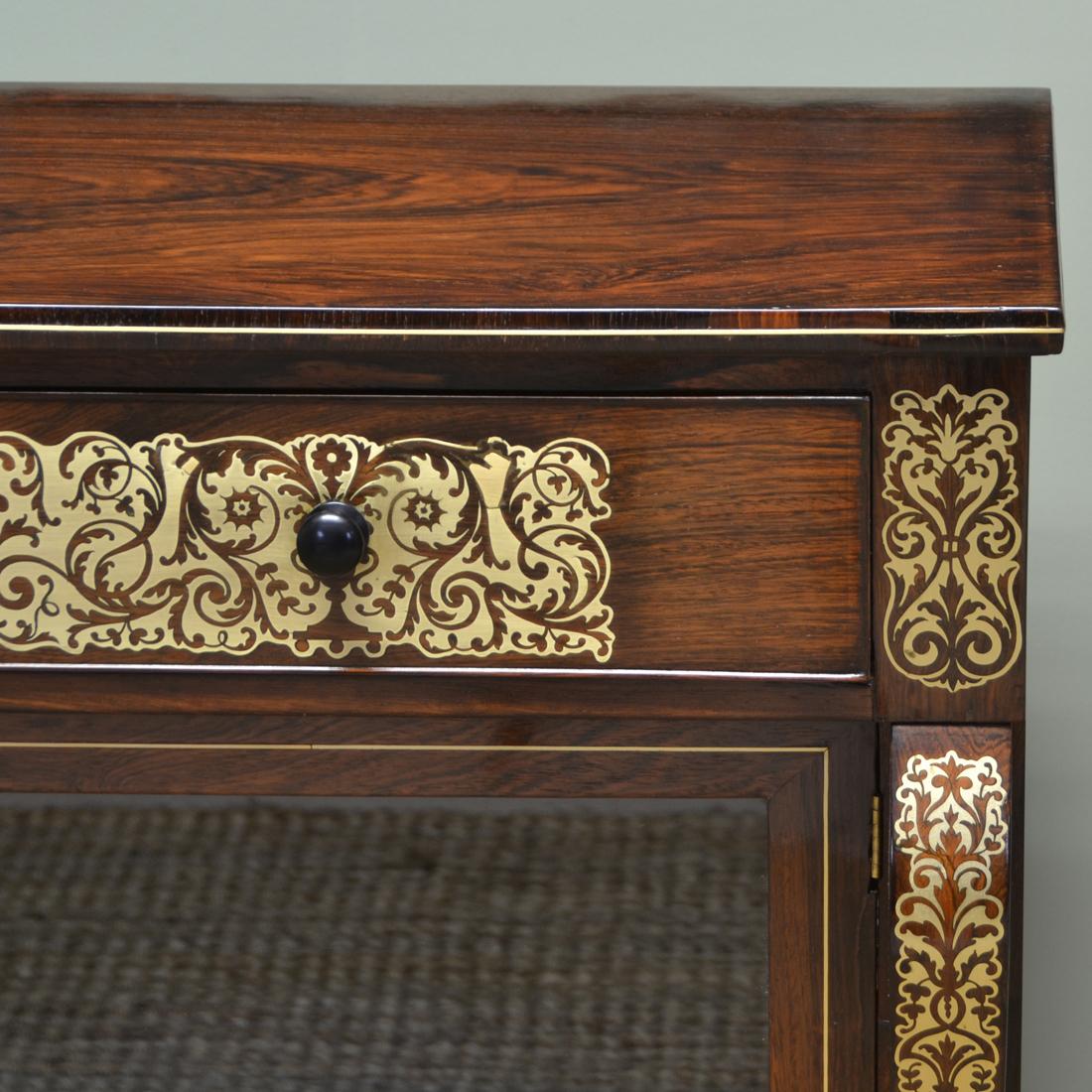 Early 19th Century Regency Rosewood Brass Inlaid Antique Secretaire Cabinet For Sale