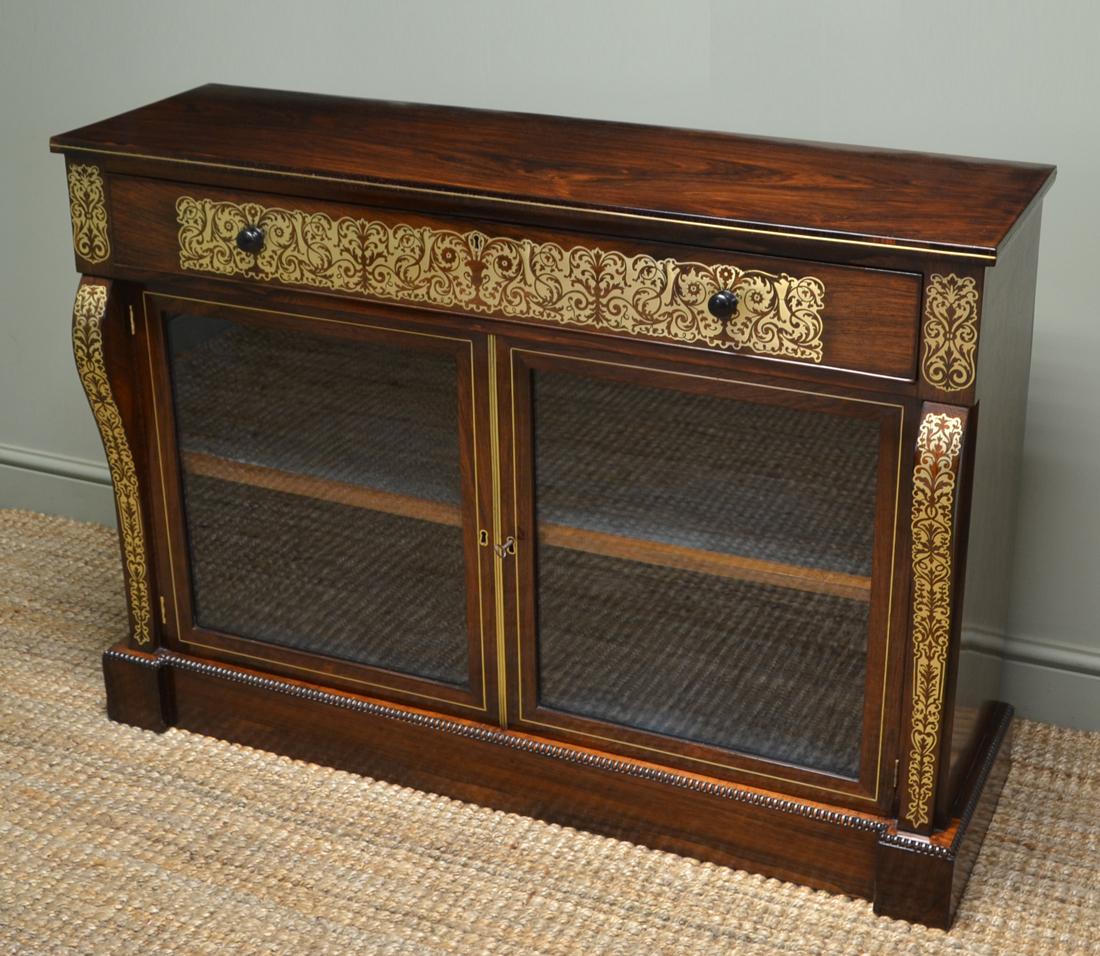Regency Rosewood Brass Inlaid Antique Secretaire Cabinet For Sale 2