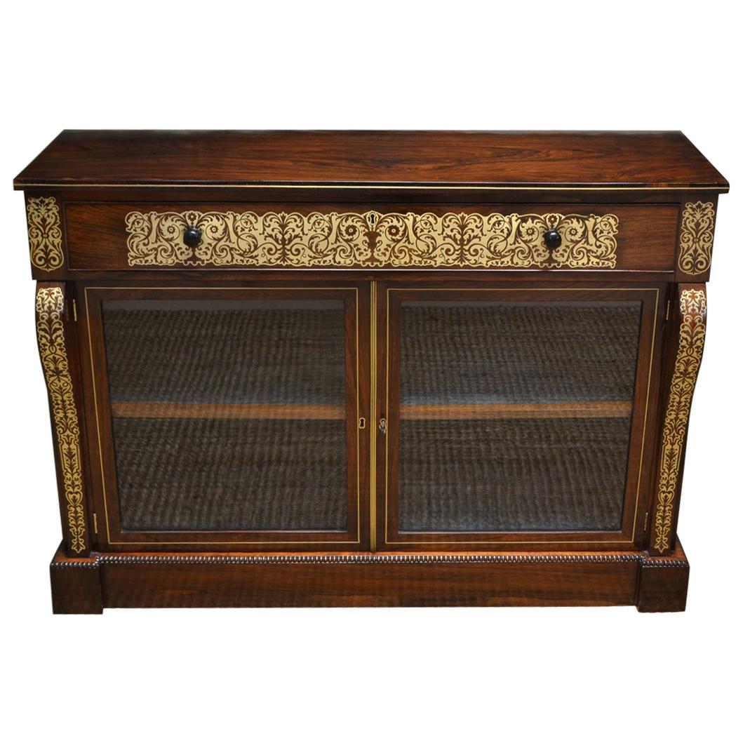 Regency Rosewood Brass Inlaid Antique Secretaire Cabinet For Sale