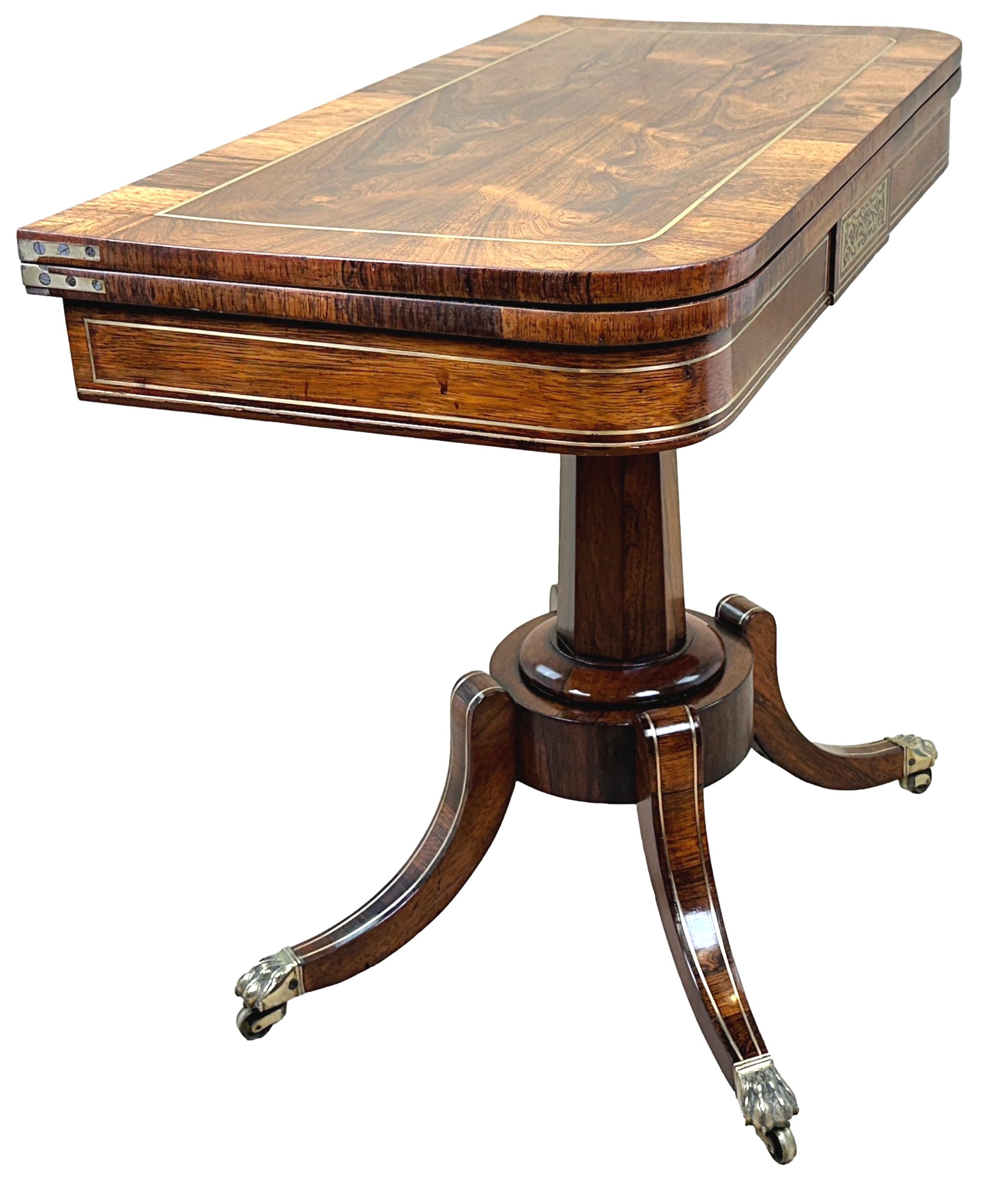 English Regency Rosewood Brass Inlaid Card Table