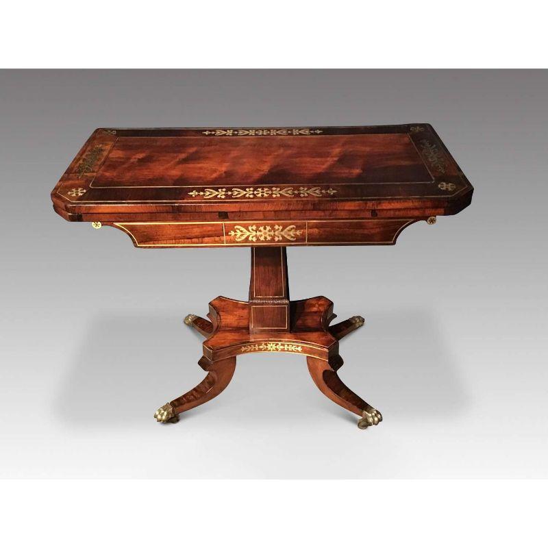 Regency Rosewood Brass Inlaid Card Table In Good Condition For Sale In Hook, GB