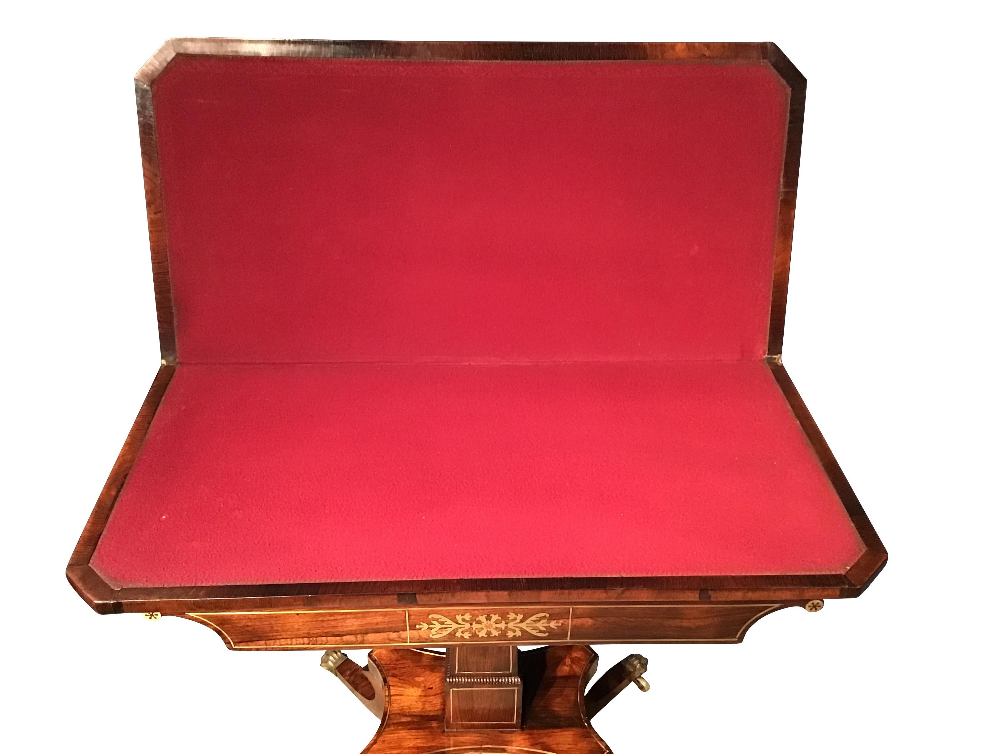 19th Century Regency Rosewood Brass Inlaid Card Table For Sale
