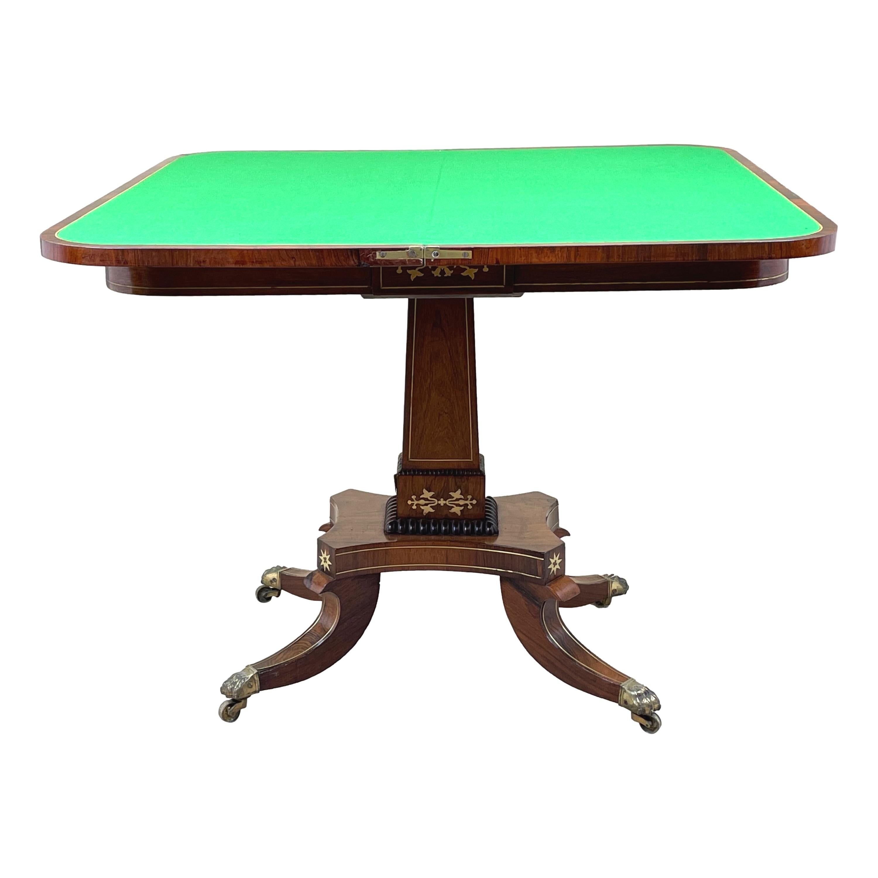 Regency Rosewood Brass Inlaid Card Table In Good Condition In Bedfordshire, GB