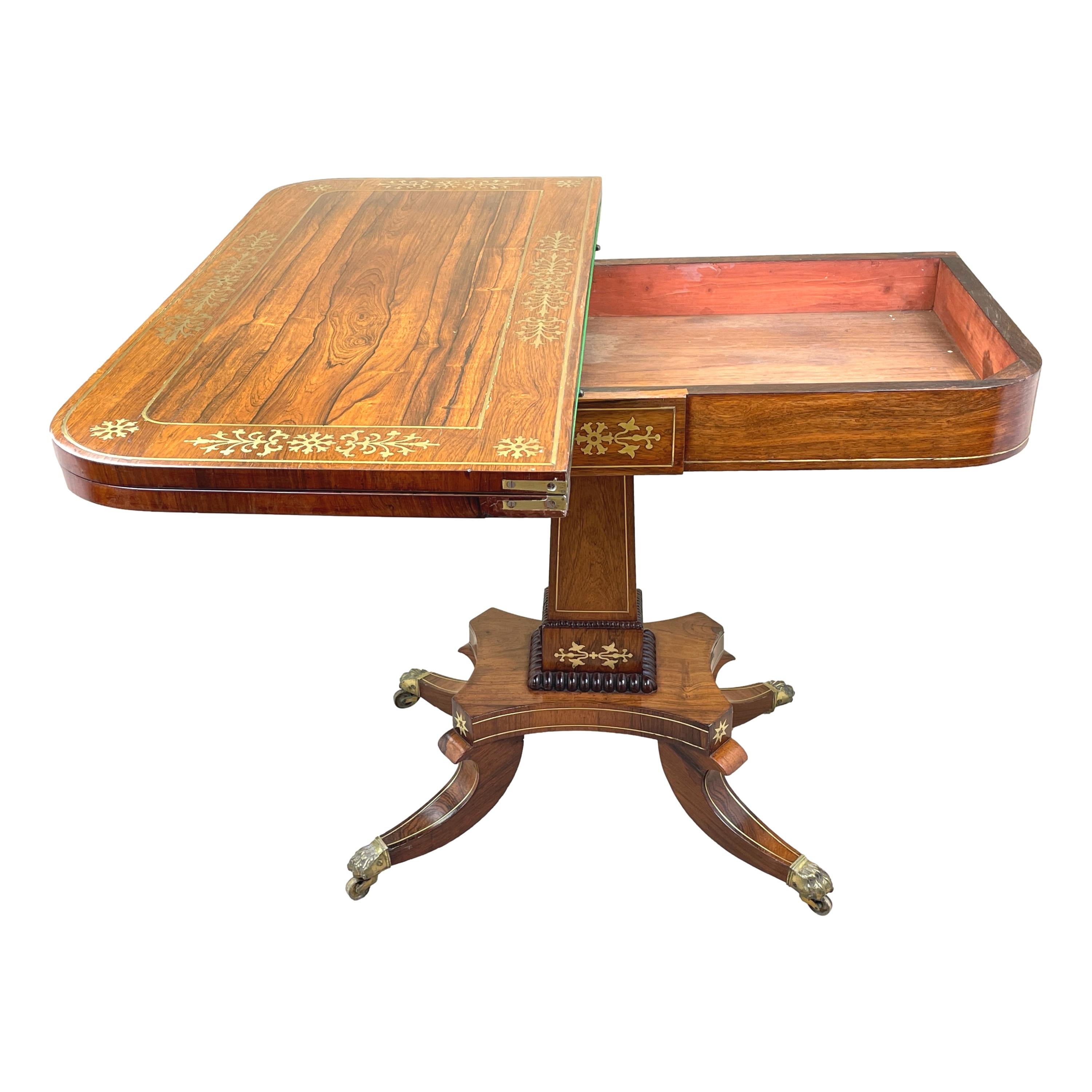 Regency Rosewood Brass Inlaid Card Table 1