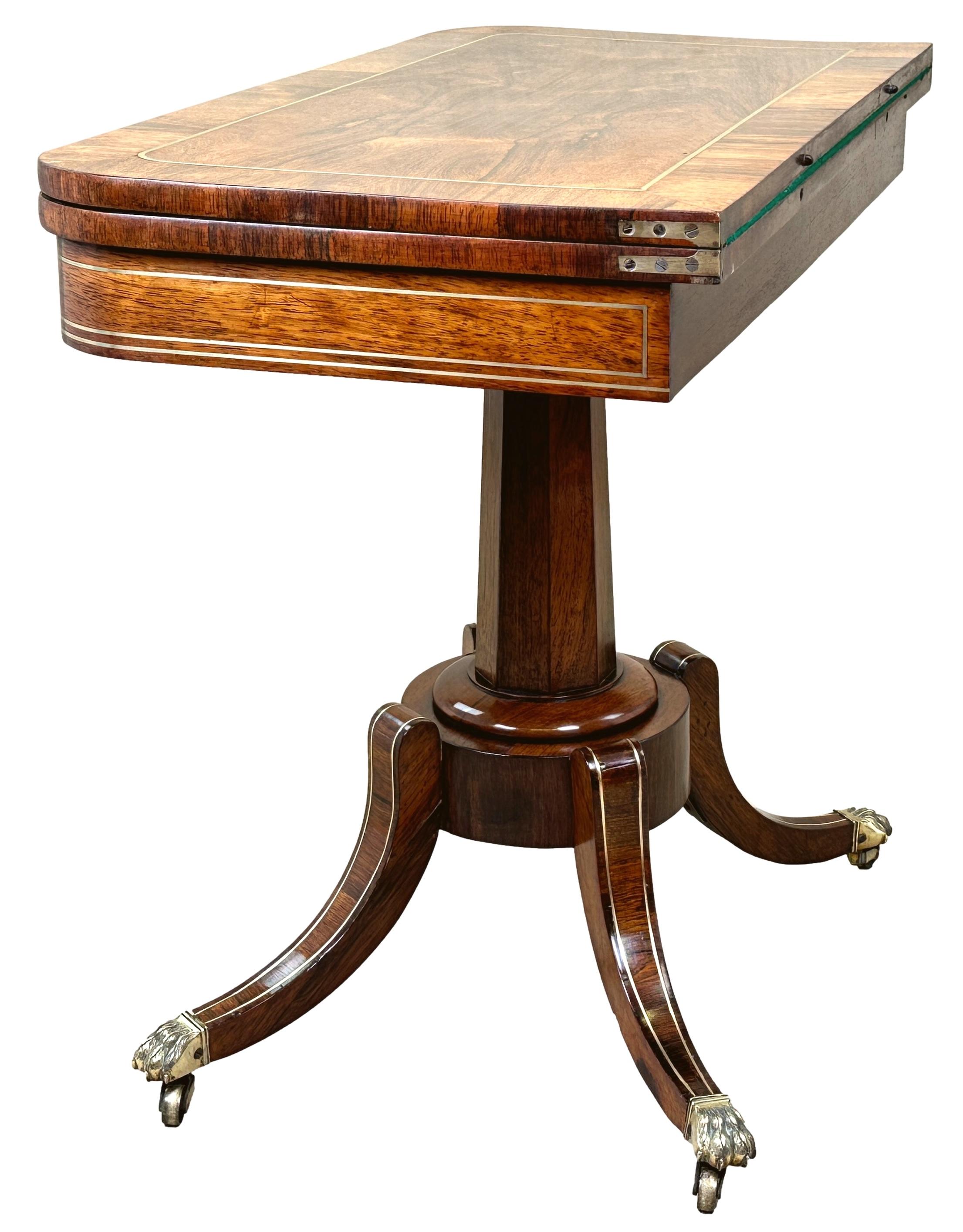 Regency Rosewood Brass Inlaid Card Table 4