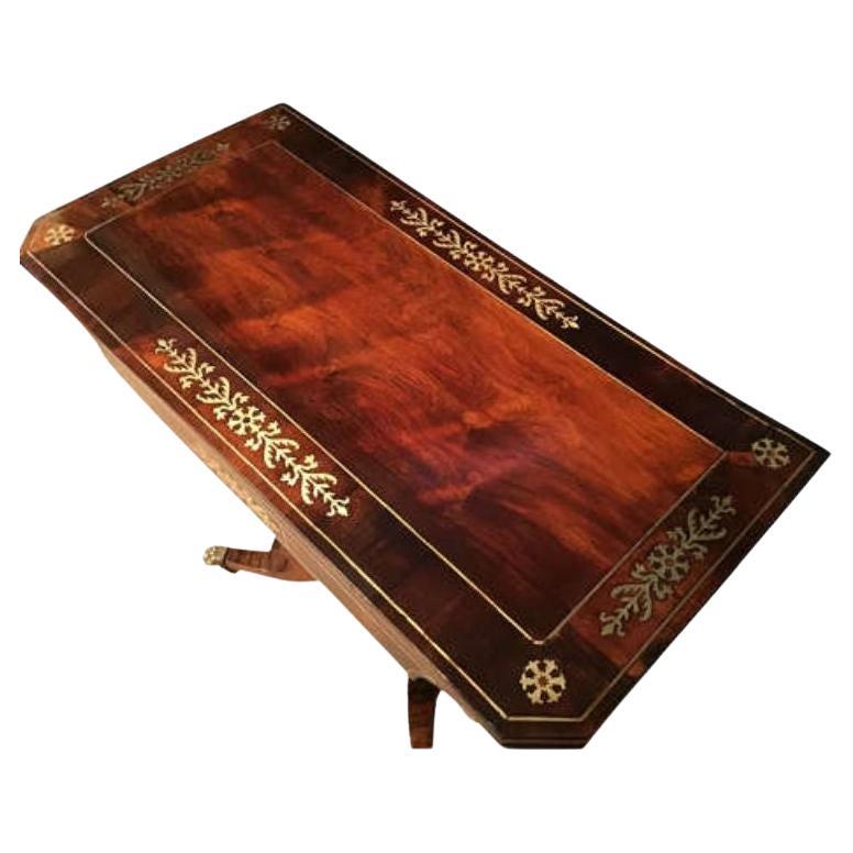 Regency Rosewood Brass Inlaid Card Table For Sale