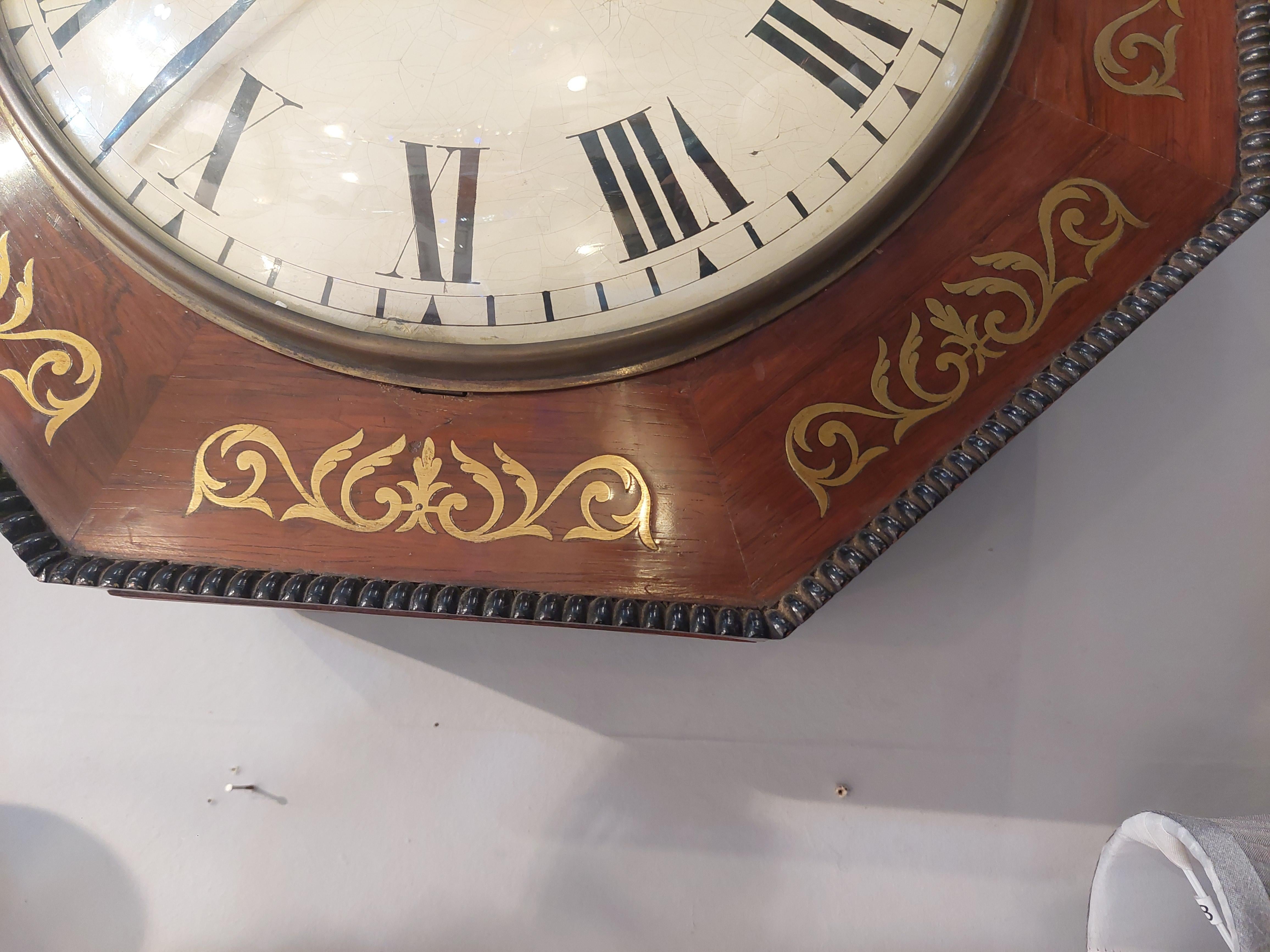 Early 19th Century Regency Rosewood Brass Inlaid Wall Clock For Sale