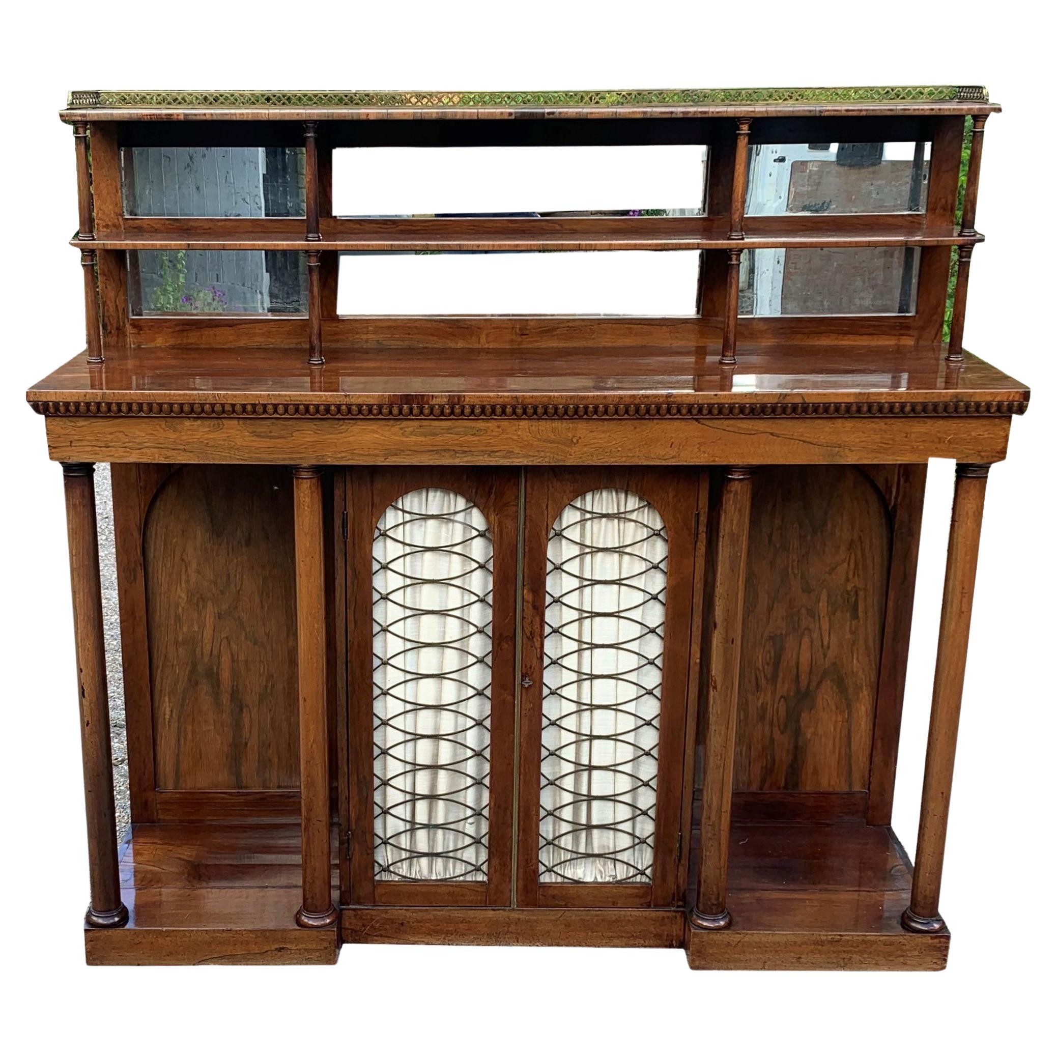 Regency Rosewood Breakfront Side Cabinet / Chiffonier For Sale