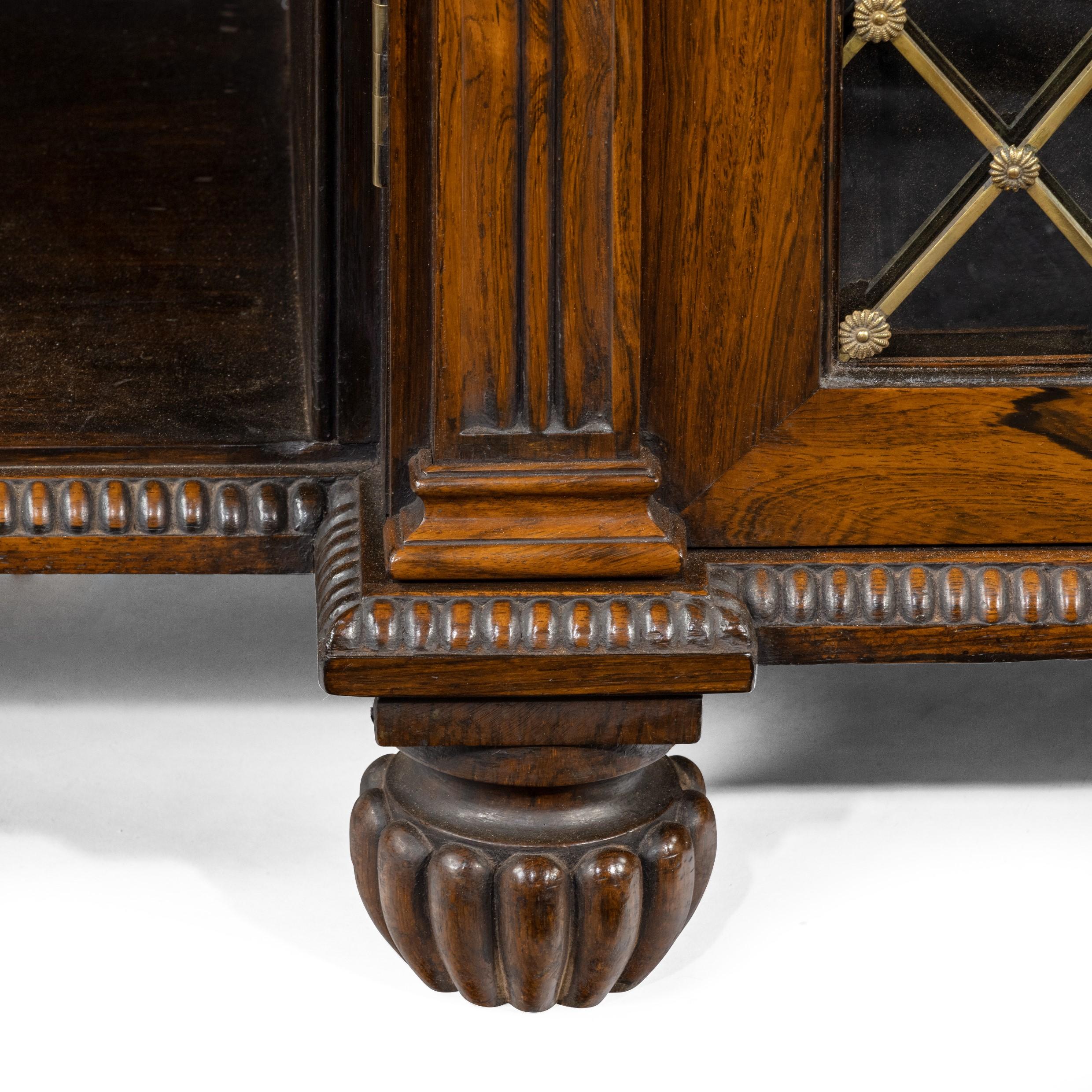 English Regency Rosewood Breakfront Side Cabinet/Open Bookcase