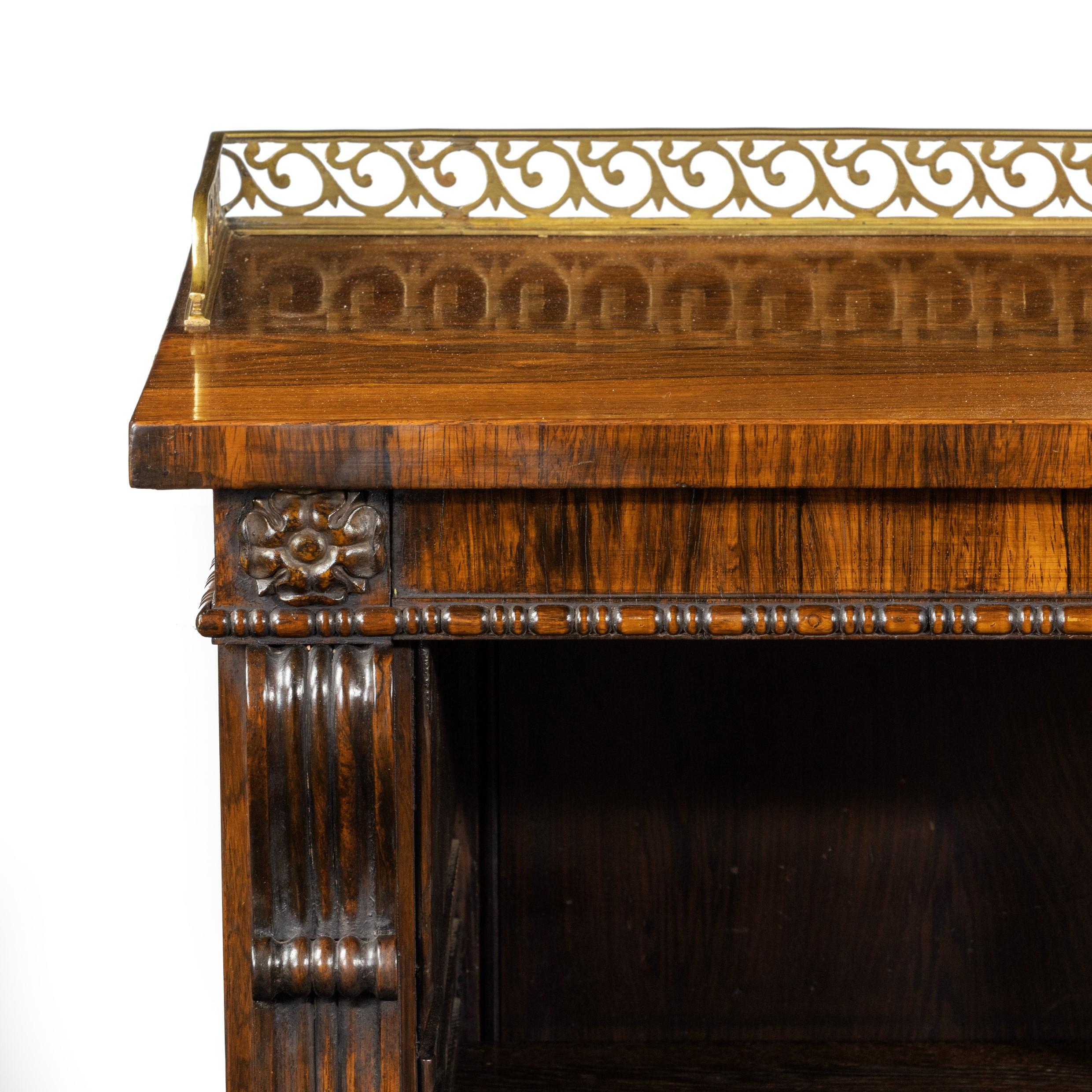 Regency Rosewood Breakfront Side Cabinet/Open Bookcase In Good Condition In Lymington, Hampshire