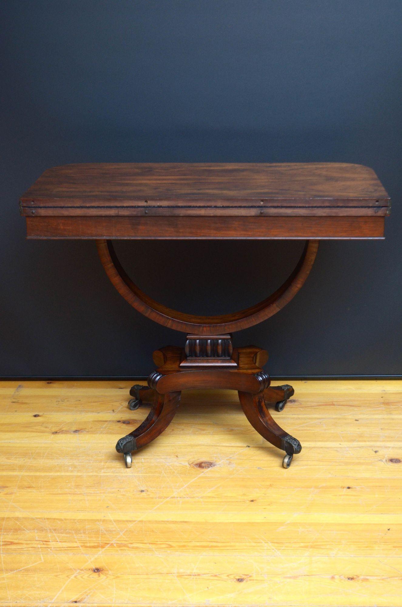 Regency Rosewood Card Table Console Table In Good Condition For Sale In Whaley Bridge, GB