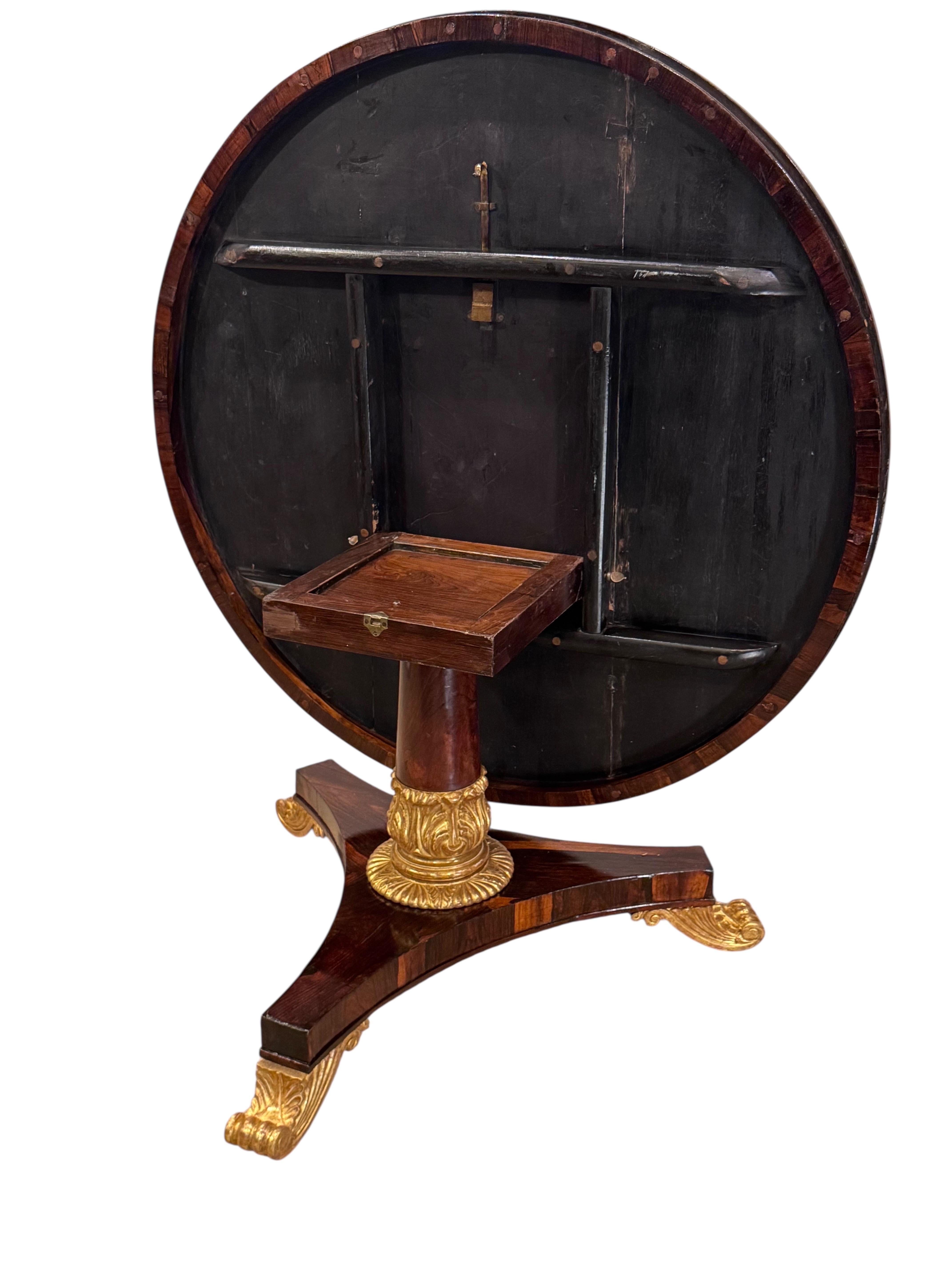 Regency Rosewood Carved & gilded Tilt Top Table For Sale 10