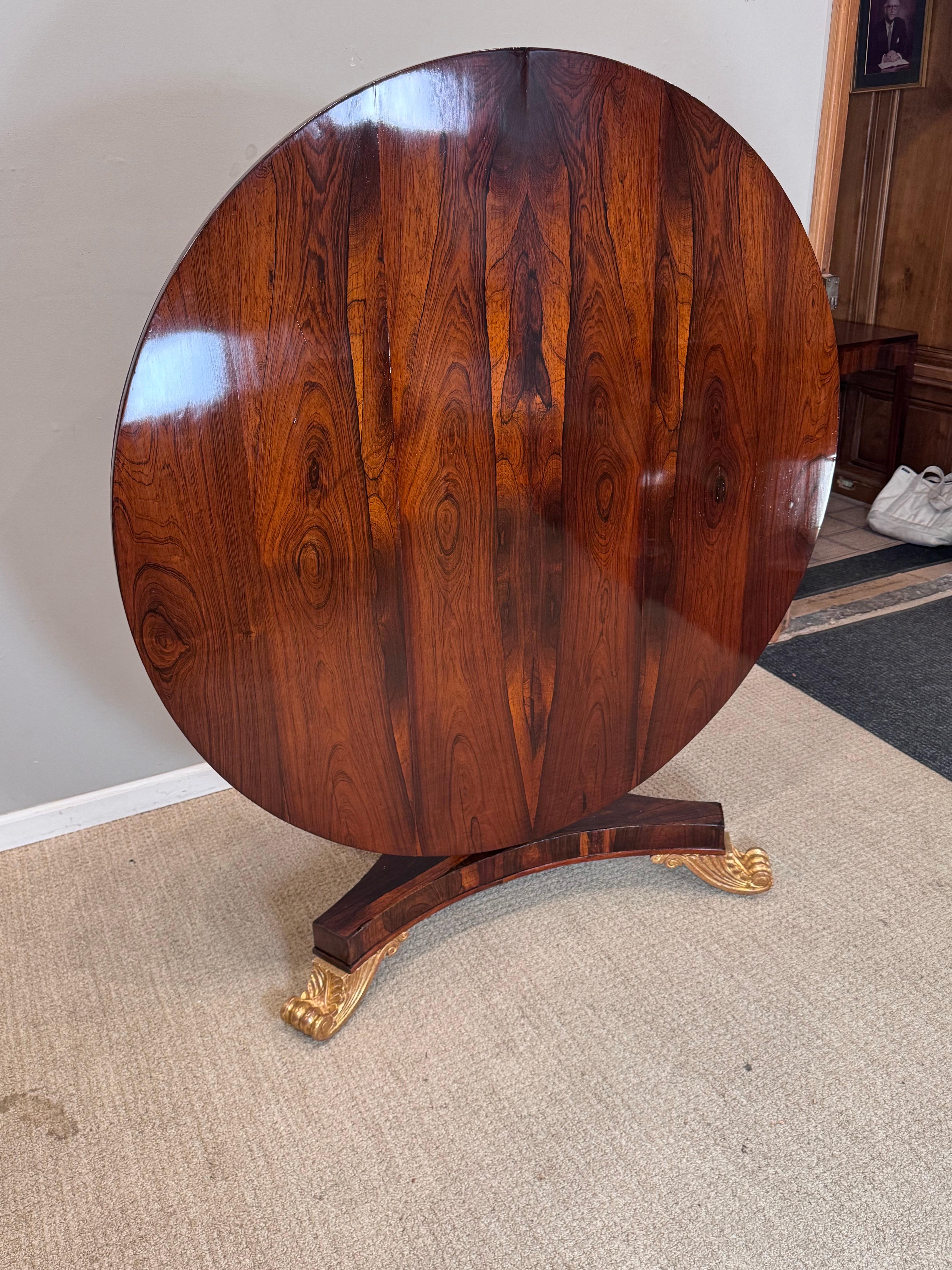 Regency Rosewood Carved & gilded Tilt Top Table For Sale 11