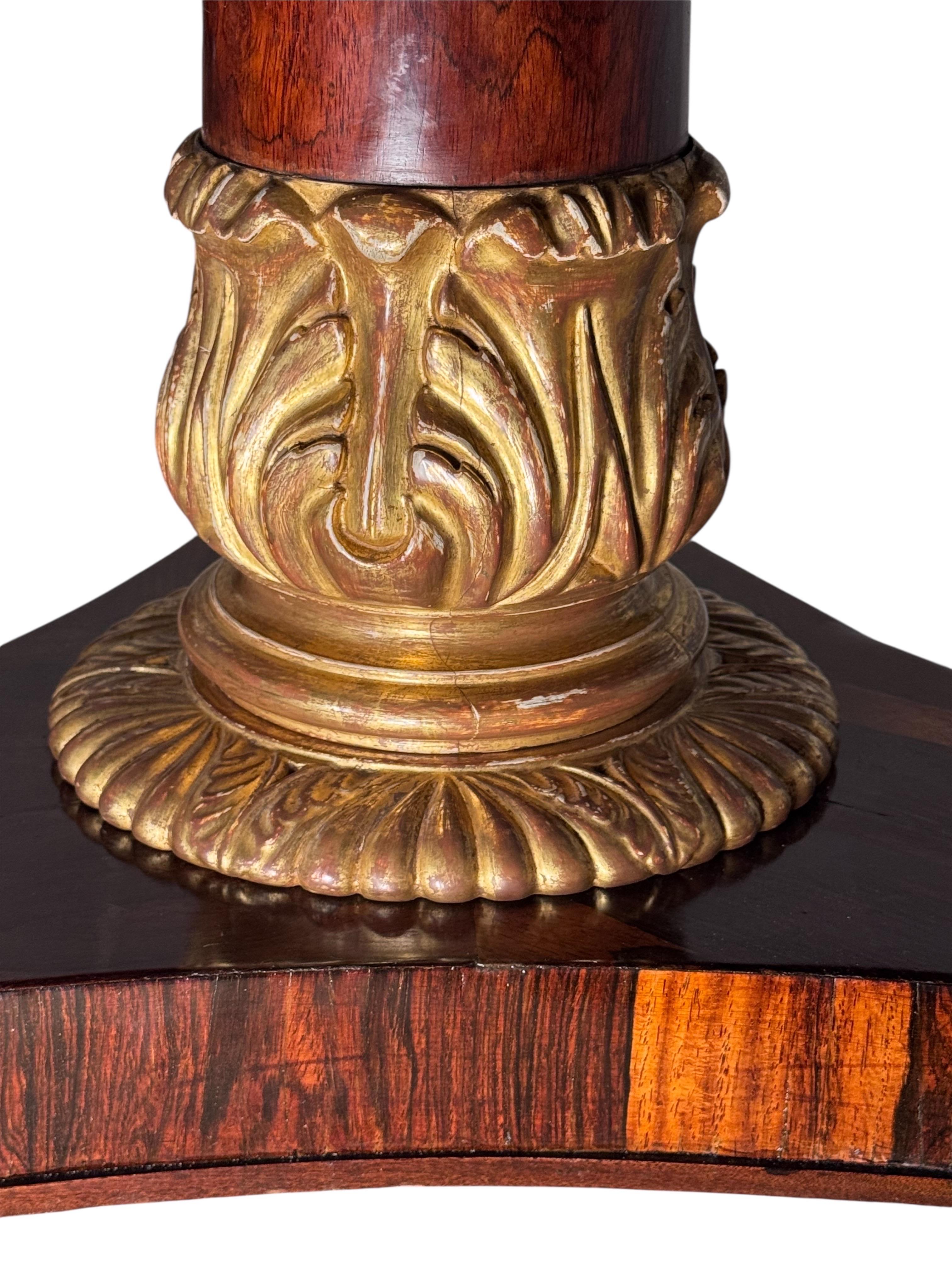 Brass Regency Rosewood Carved & gilded Tilt Top Table For Sale