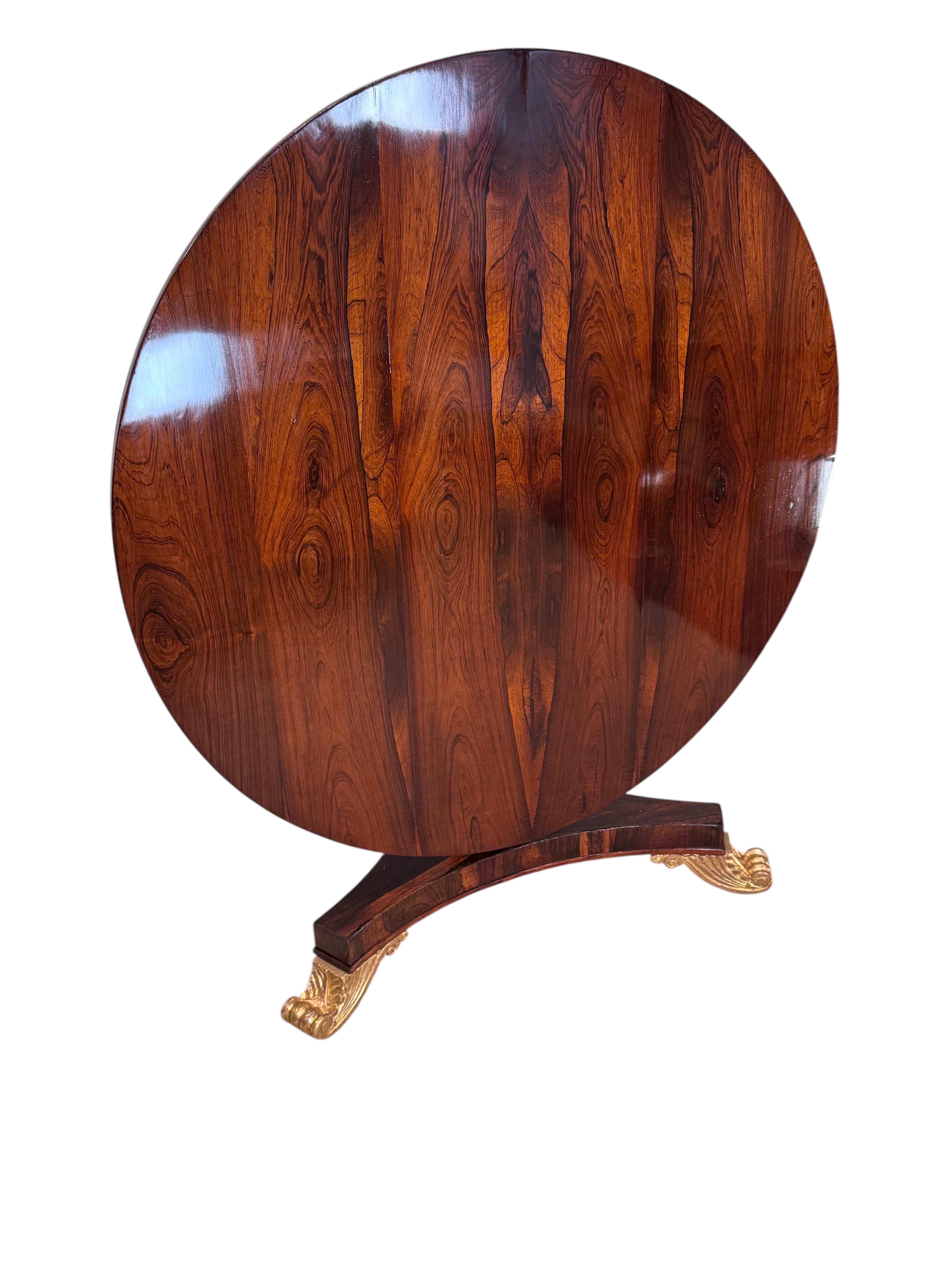 Regency Rosewood Carved & gilded Tilt Top Table For Sale 3