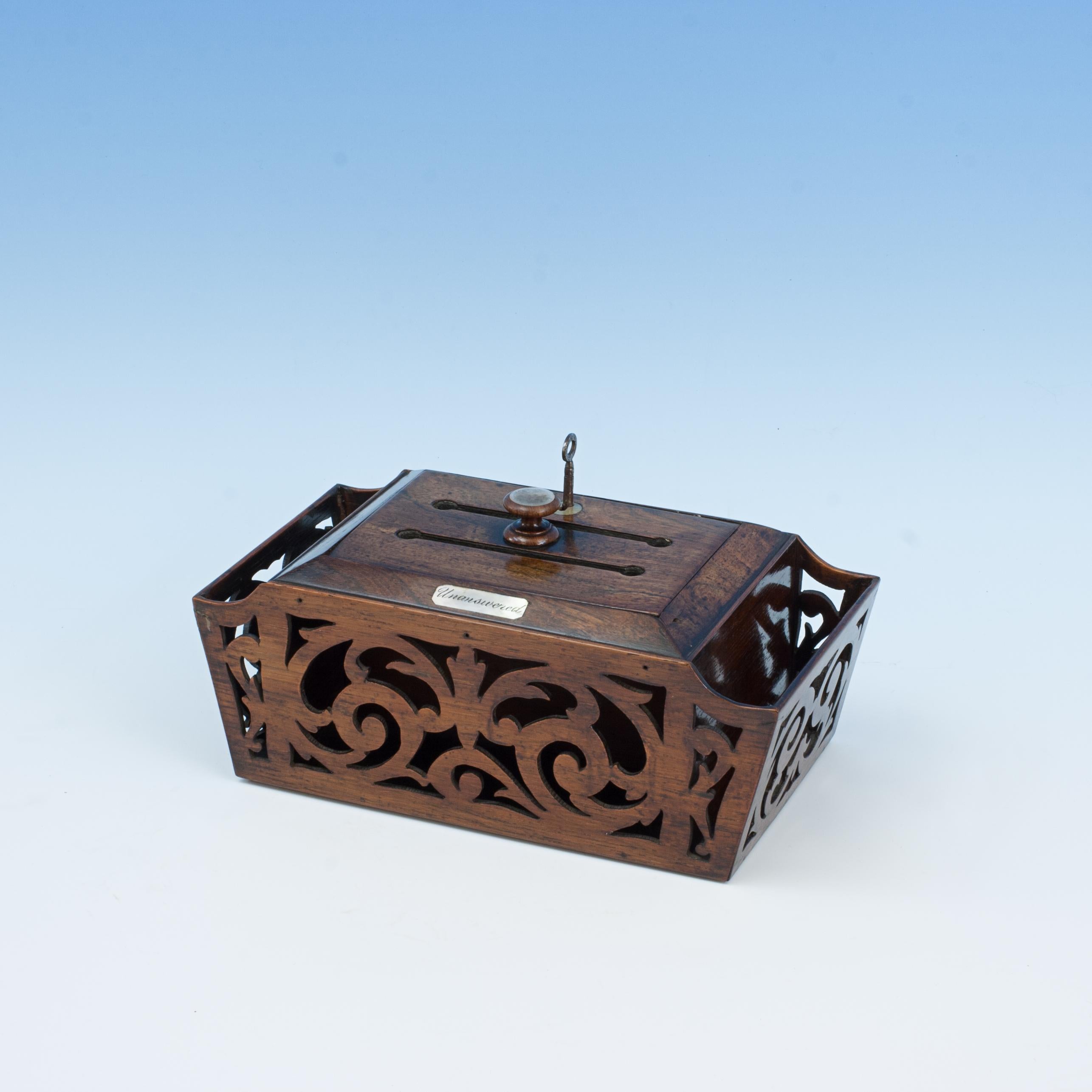 English Regency Rosewood Country House Letter Box For Sale