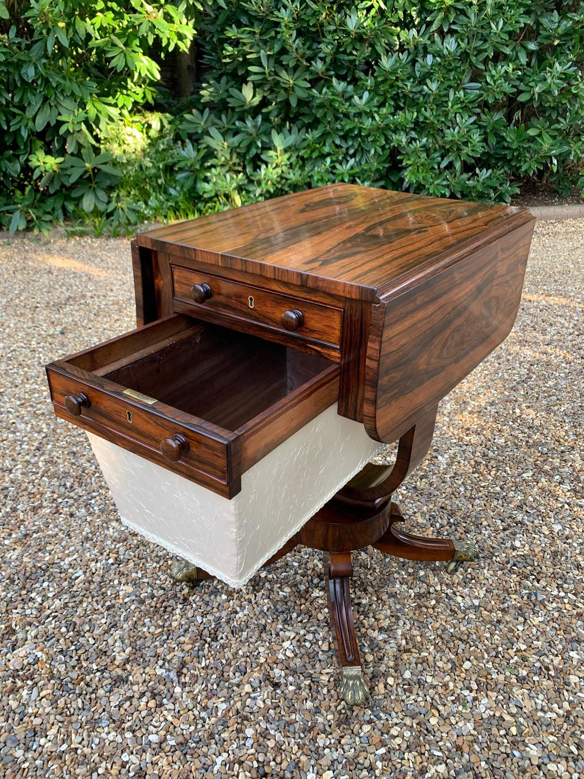 Hand-Crafted Regency Rosewood Drop Leaf Work Table