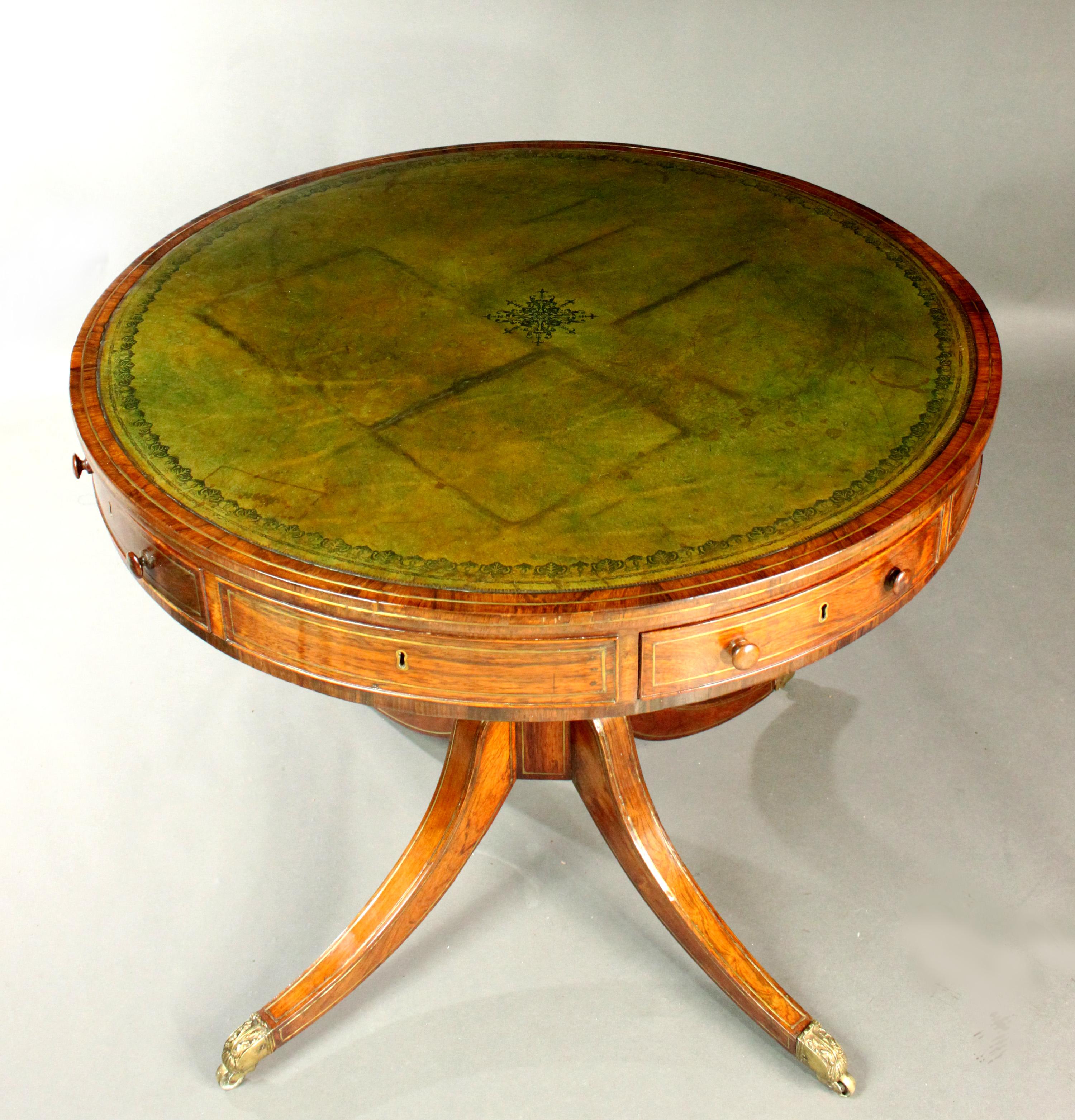 Regency Rosewood Drum Table In Good Condition For Sale In Bradford-on-Avon, Wiltshire