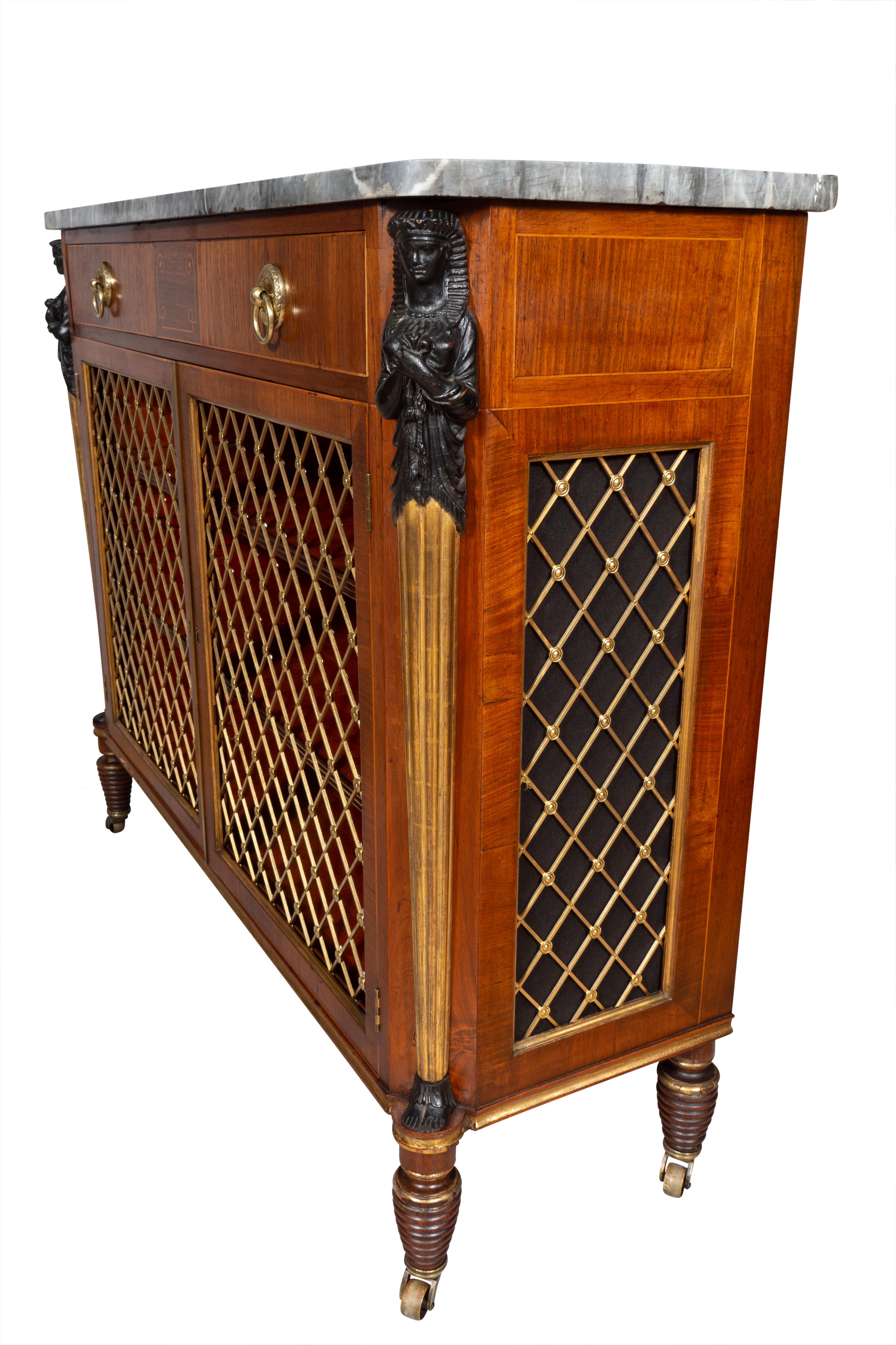 Brass Regency Rosewood, Ebonized and Gilded Credenza For Sale