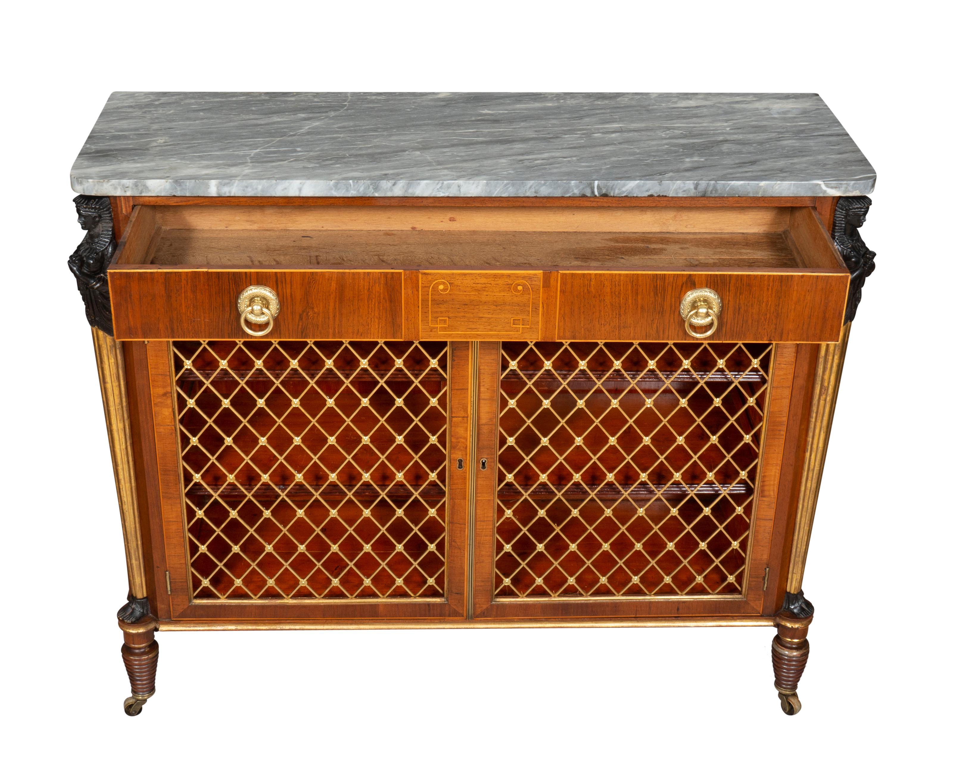 Regency Rosewood, Ebonized and Gilded Credenza For Sale 1