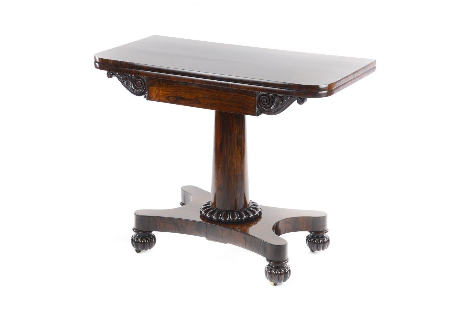 British  Regency Rosewood Fold-Over Top with D End Card Table Attributed to Gillows